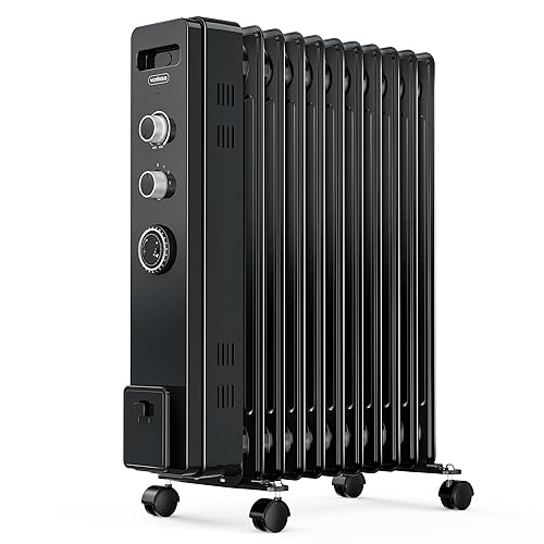 VonHaus Oil Filled Radiator 11 Fin – Oil Heater Portable Electric Free Standing 2500W for Home, Office, Any Room – 24 hour Timer, Adjustable Thermostat, 3 Heat Settings, 4x Wheels, 1.5m Power Cable - Black