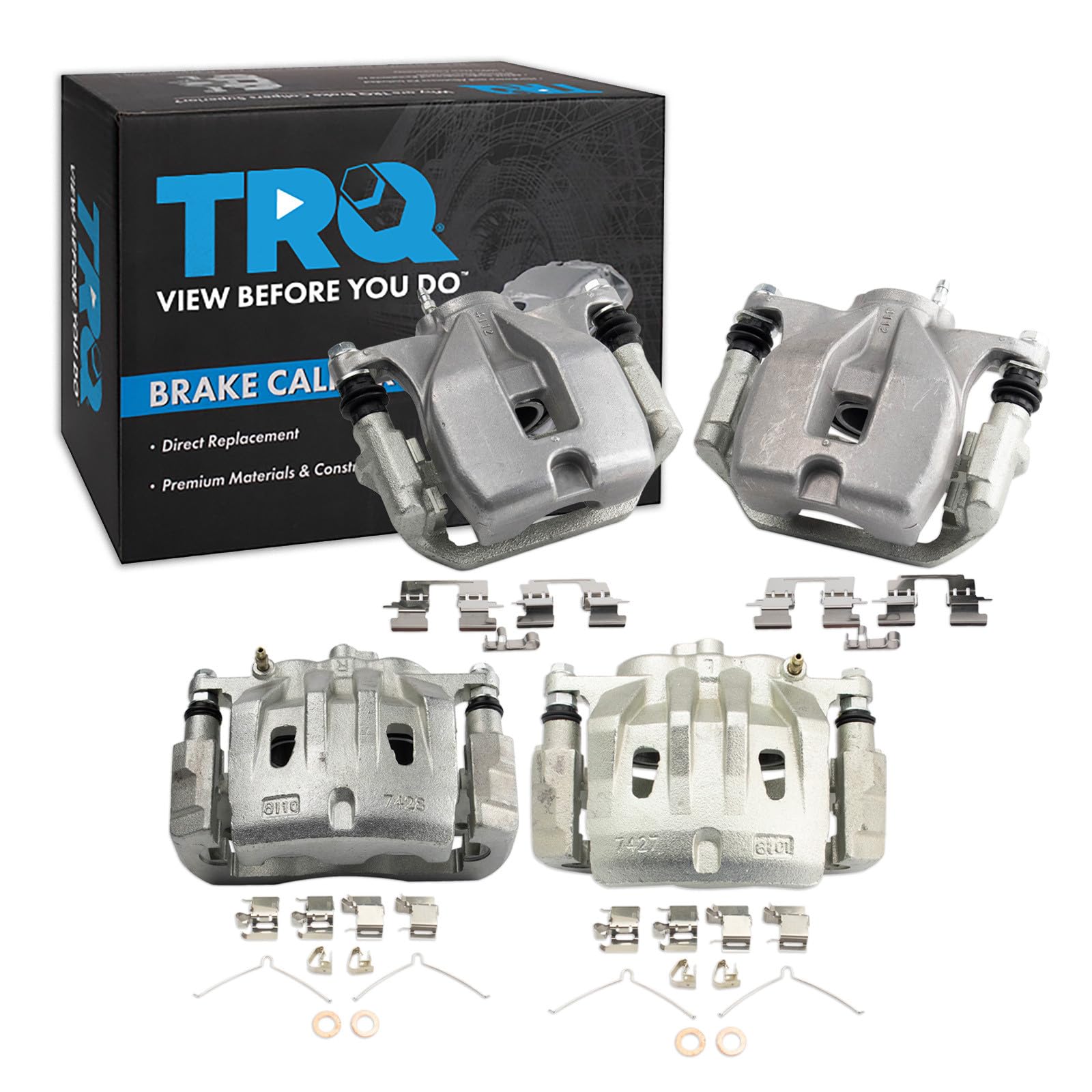 TRQ Front and Rear Brake Caliper Set Zinc Coated Brackets Compatible with 2008-2011 Toyota Highlander