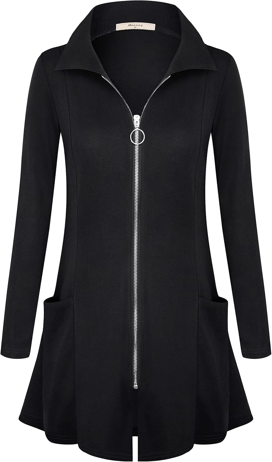 Miusey Womens Zip Up Tunic Sweatshirt Collar Neck Lightweight Long Jacket Cardigans