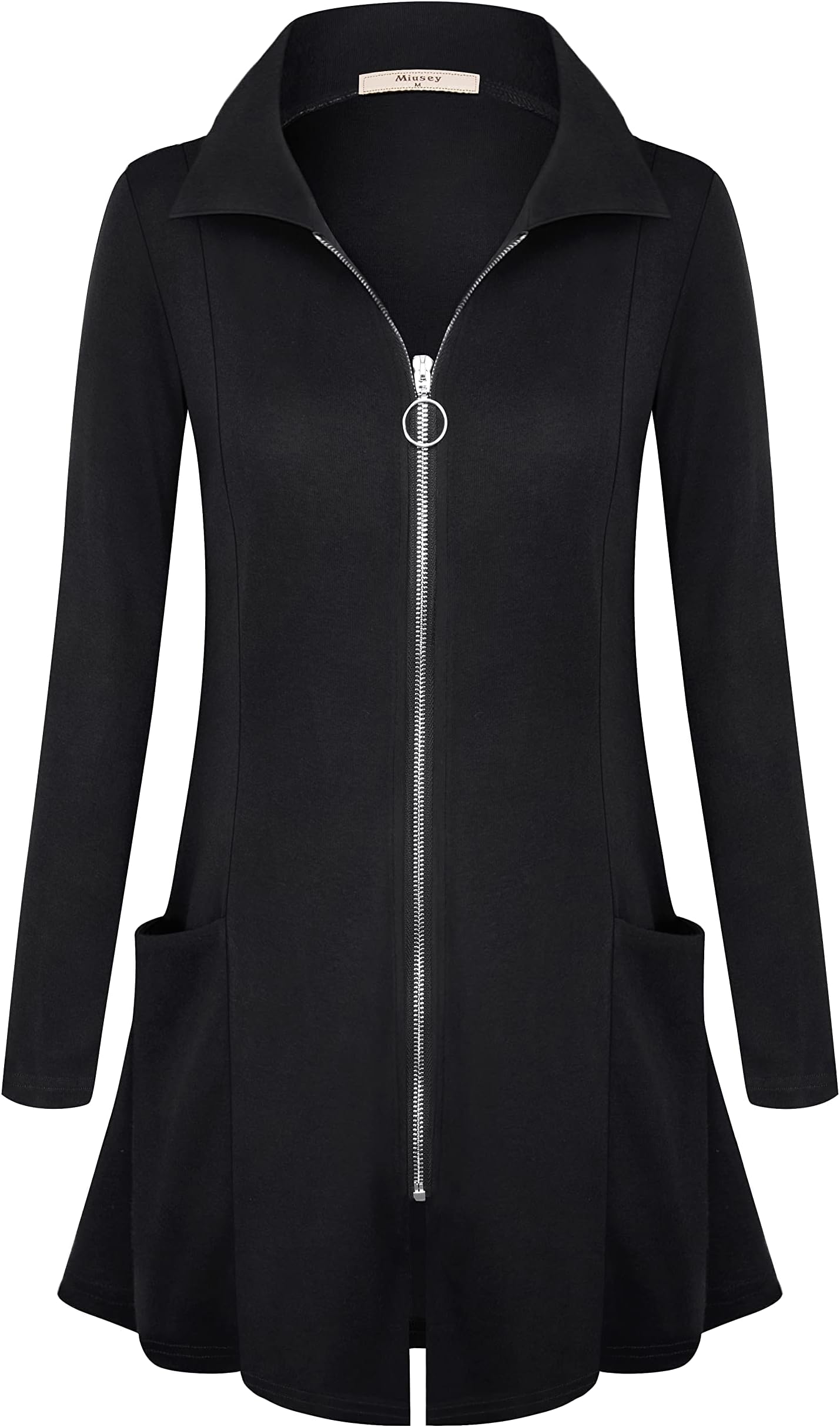 Womens Zip Up Tunic Sweatshirt Collar Neck Lightweight Long Jacket Cardigans
