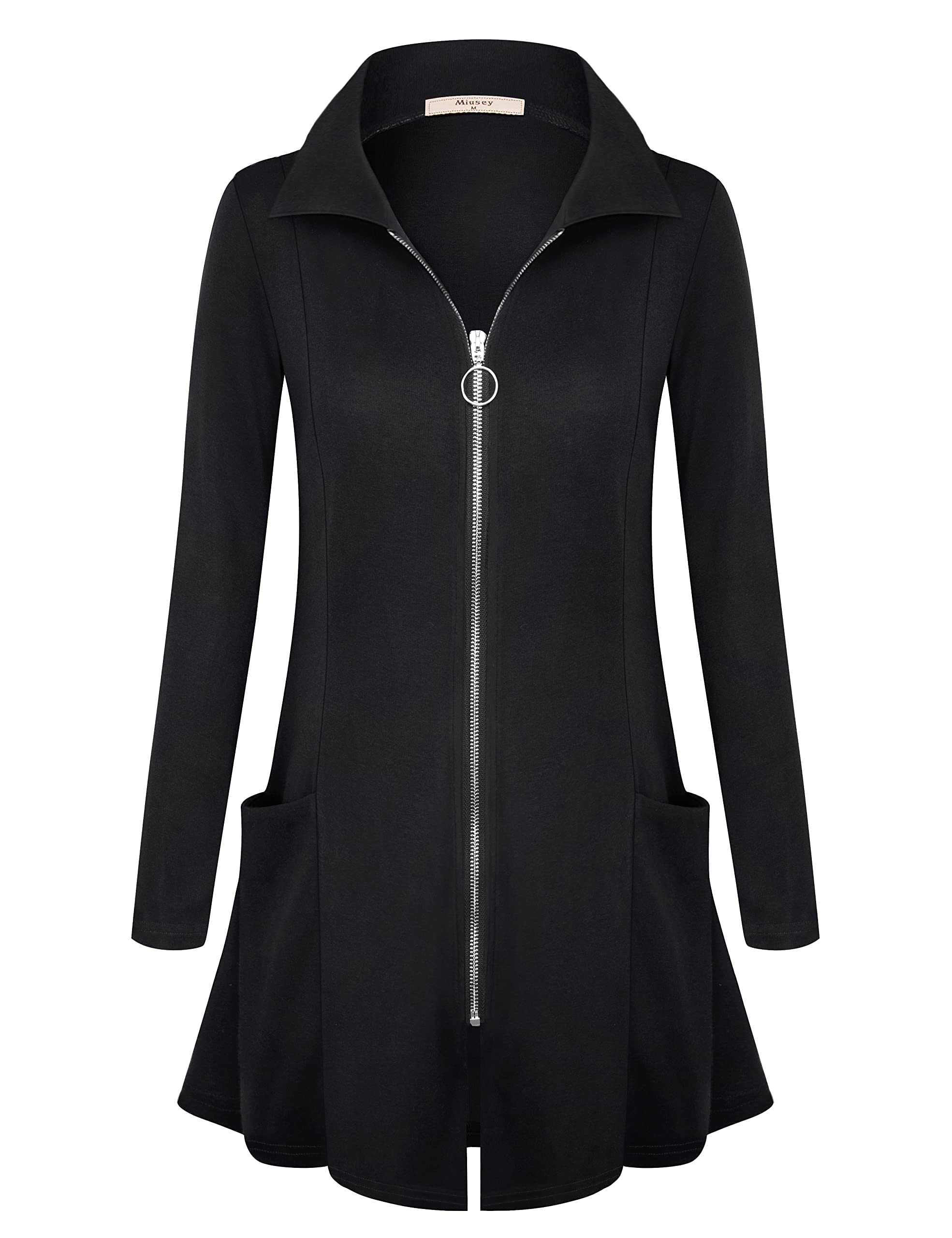 Womens Zip Up Tunic Sweatshirt Collar Neck Lightweight Long Jacket Cardigans