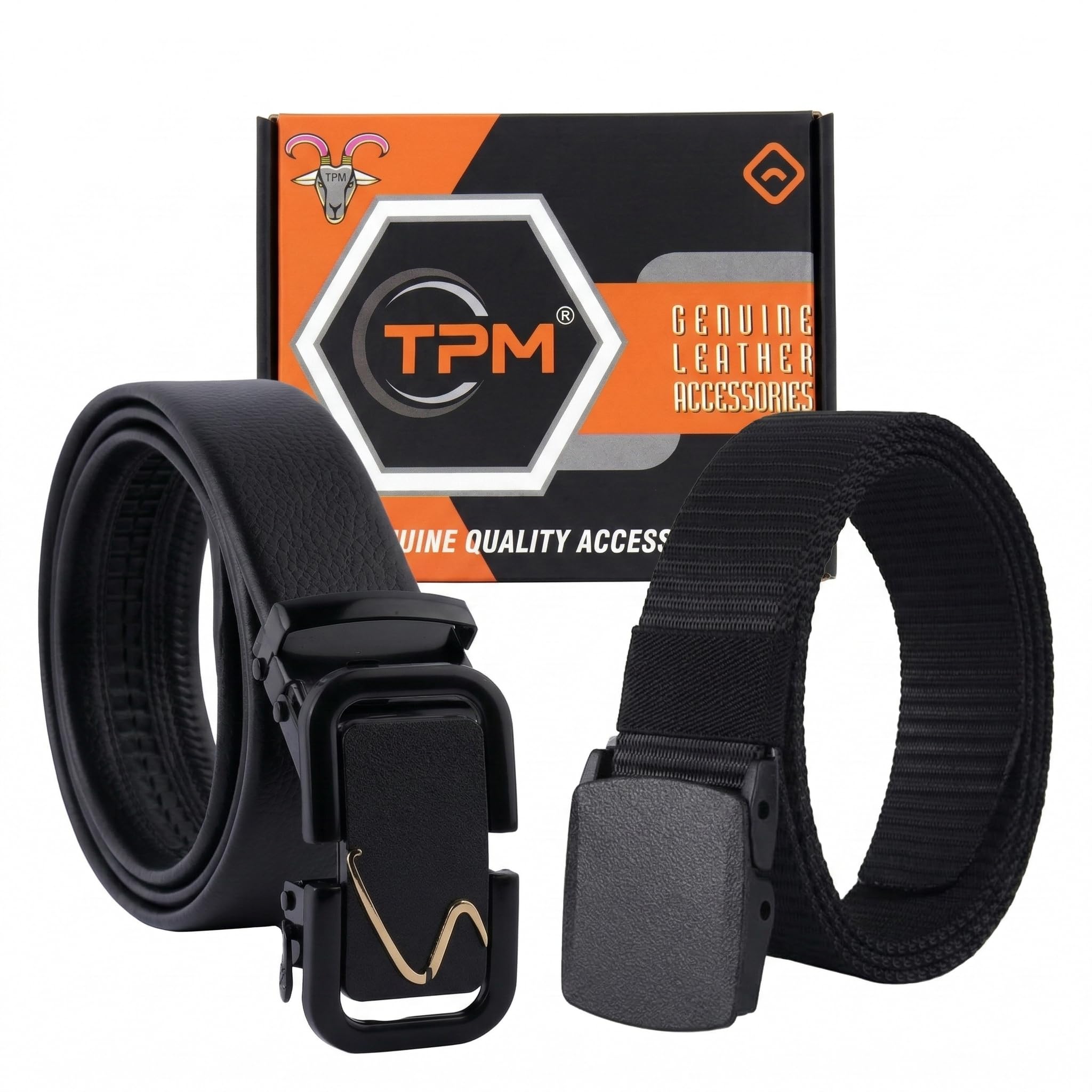 tpm Stylish Combo Belt for Men – Leather & Nylon Belt Set with Premium Buckles | Adjustable Durable Belts for Formal, Casual Wear (Pack of 2)-picture-46