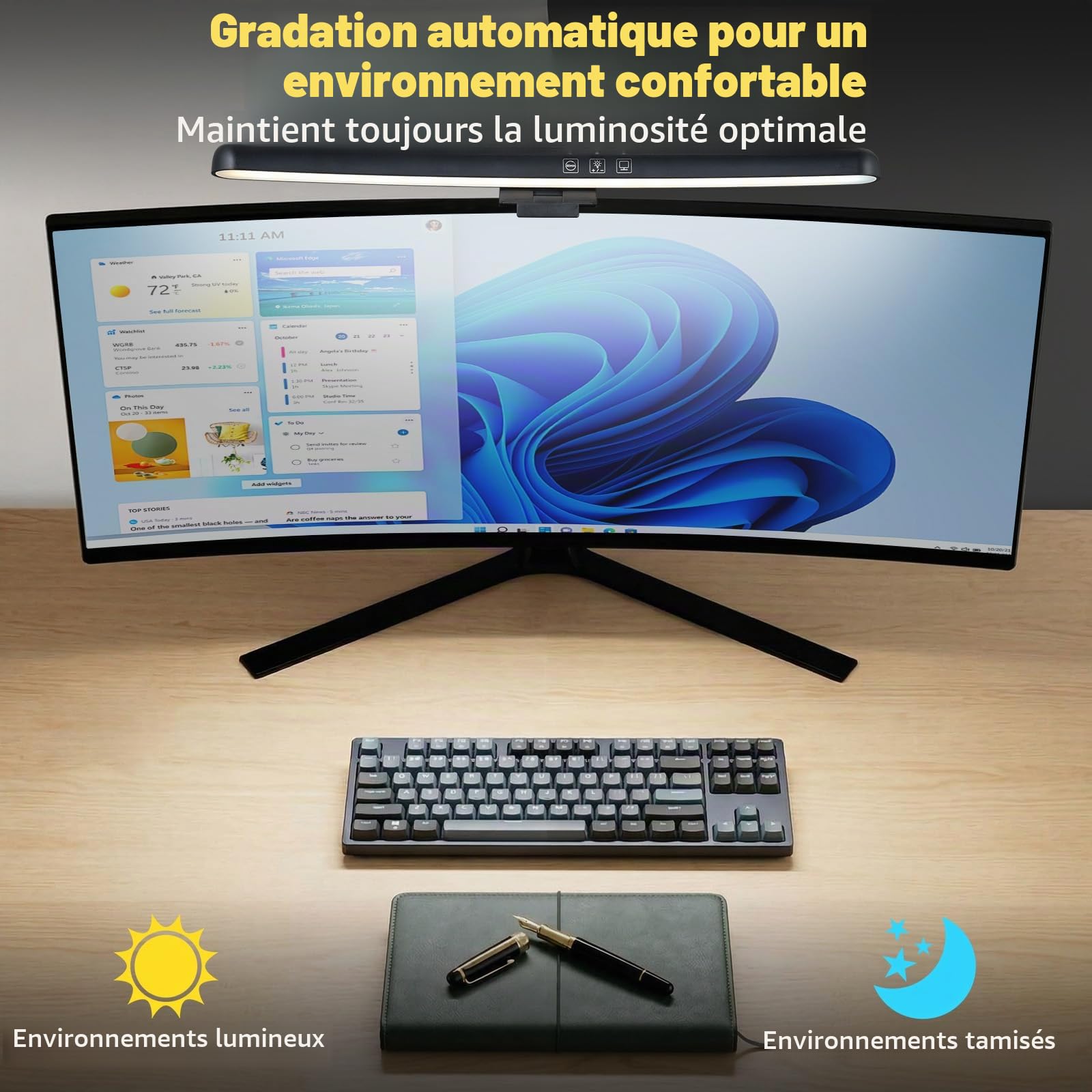 ELUTENG Lampe Moniteur Incurvée 40 cm, Barre Lumineuse PC