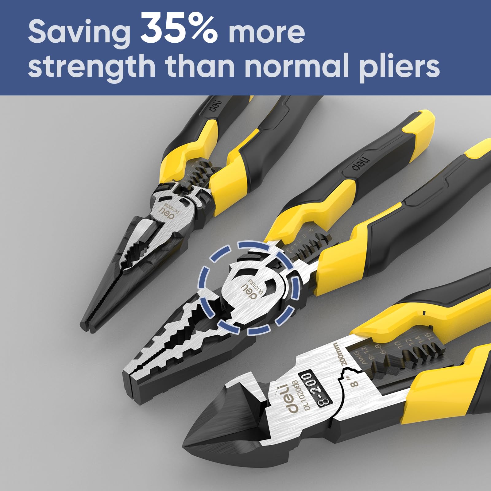 DELI 3-Piece Pliers Set - Wire Stripper & Cutter -7