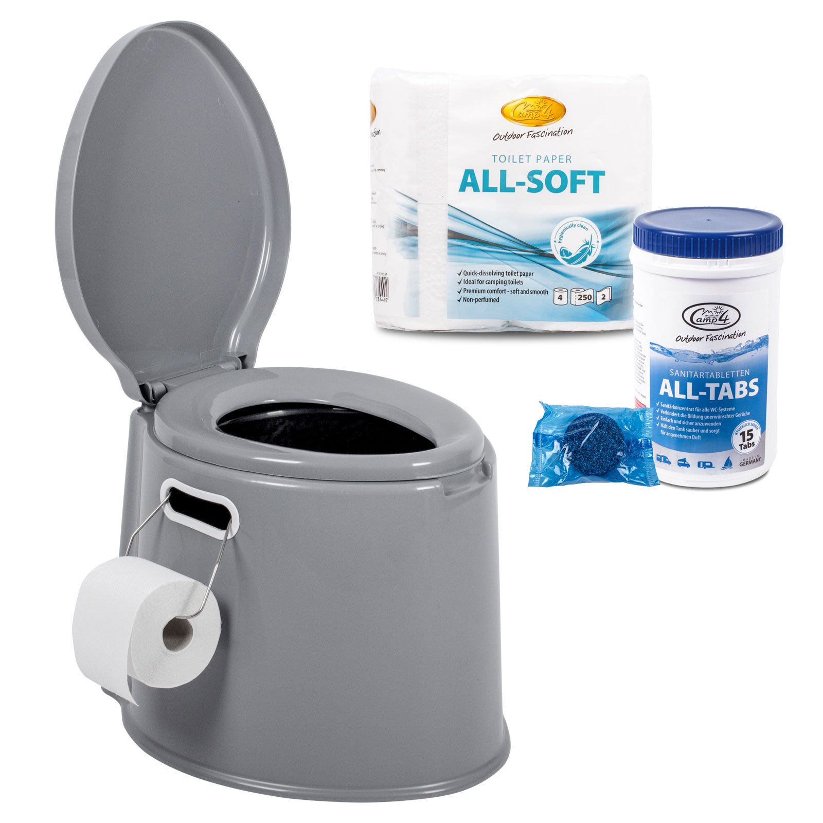 WC Da Campeggio Pieghevole 4 In 1 – Separatore Solido/liquido, 20 Gel Antiodore E 30 Sacchetti Compost, Portatile (chiuso 11 Cm), Carico Max 200 Kg, Certificato TÜV
