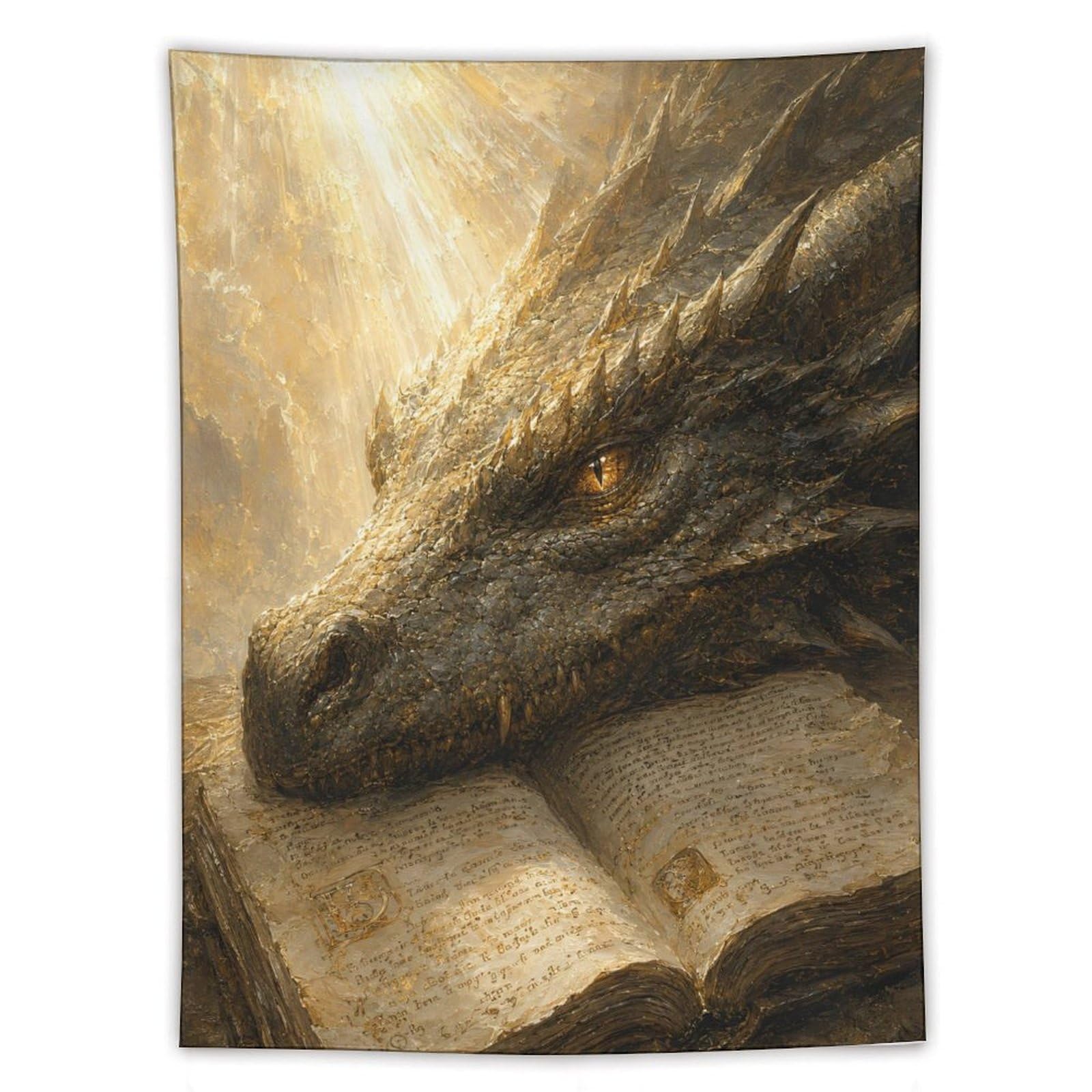 W7C8U2X3 Dragon Resting on Ancient Book Wall Tapestry, Sunbeam