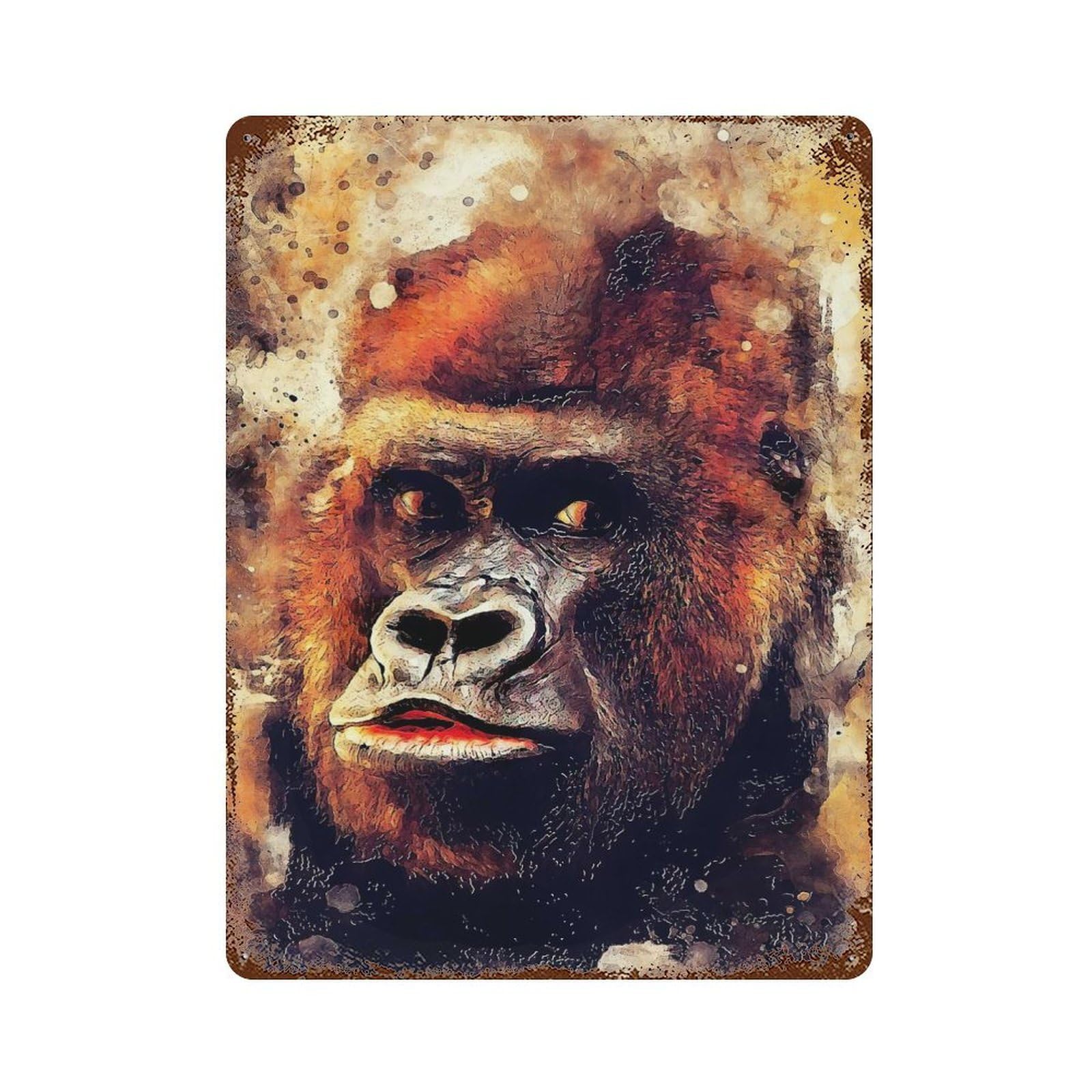 Rust Effect Gorilla Rusty Metal Tin Sign 15.7"x11.8", Old School Wall Decor for Basement, Hobby Room And Garage Decor
