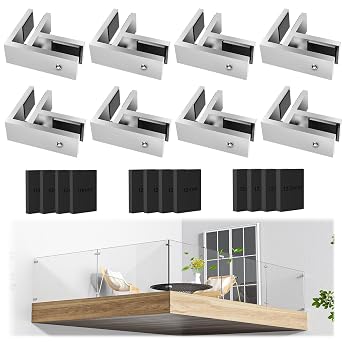 8 Pack T304 Railing Glass to Glass Clamp, Stainless Steel Bracket for Balustrade, 90 Degree Brushed Finish Railing Clip Holder for Pool Fence, Balustrade, Balcony Deck
