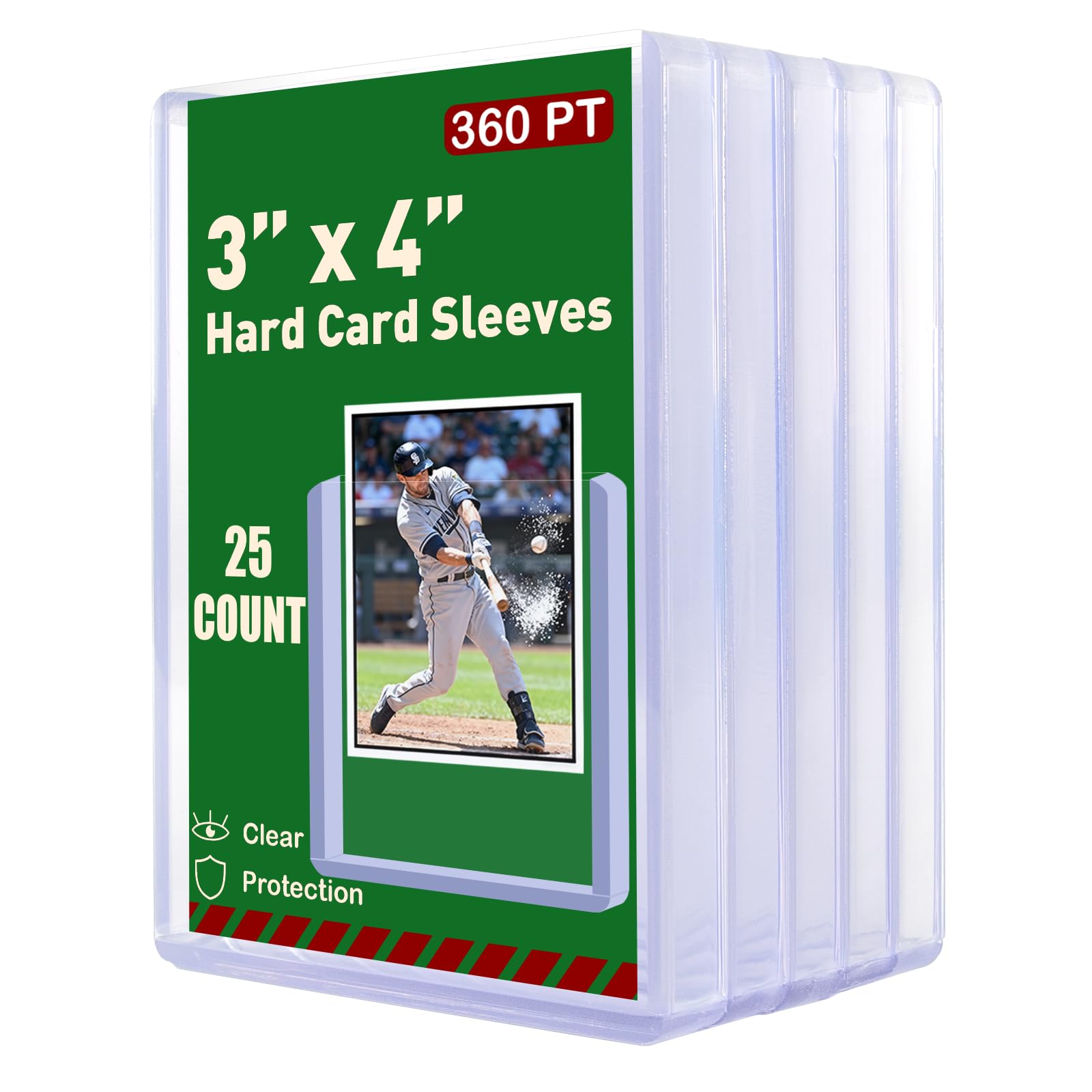 360pt 3"x4" Hard Card Sleeves - 25Pcs Hard Plastic Top Loaders Card Sleeves for Trading Cards, Top Loader Card Holder Fit for Thick Baseball,