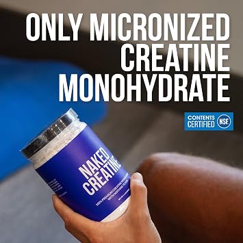 NAKED Pure Micronized Creatine Monohydrate Powder - NSF Certified, Unflavored, 500g, 1.1lb Bulk - Vegan, Non-GMO, Gluten-Free, Soy-Free, No Fillers, Supports Muscle Growth & Strength - 100 Servings
