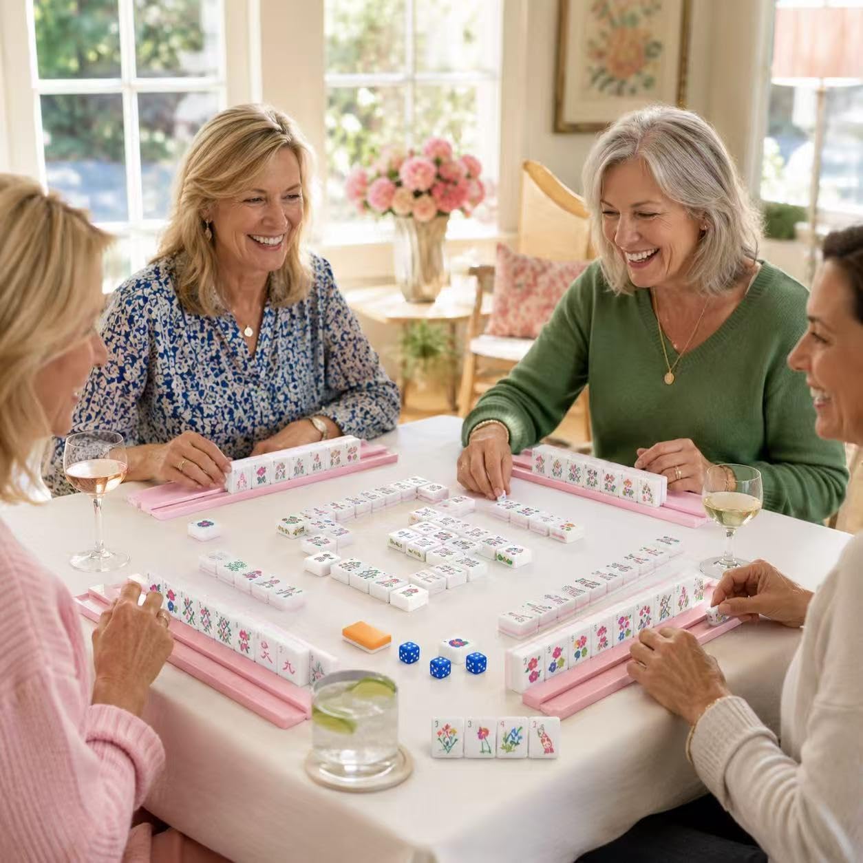 Amerikanische Mahjong-Steine, 2026 Premium-Set mit 160 Acryl-Steinen (4-schichtig) und Würfeln – Gravierte Mahjong-Steine ​​mit edler Tragetasche (Set,Pink-B)