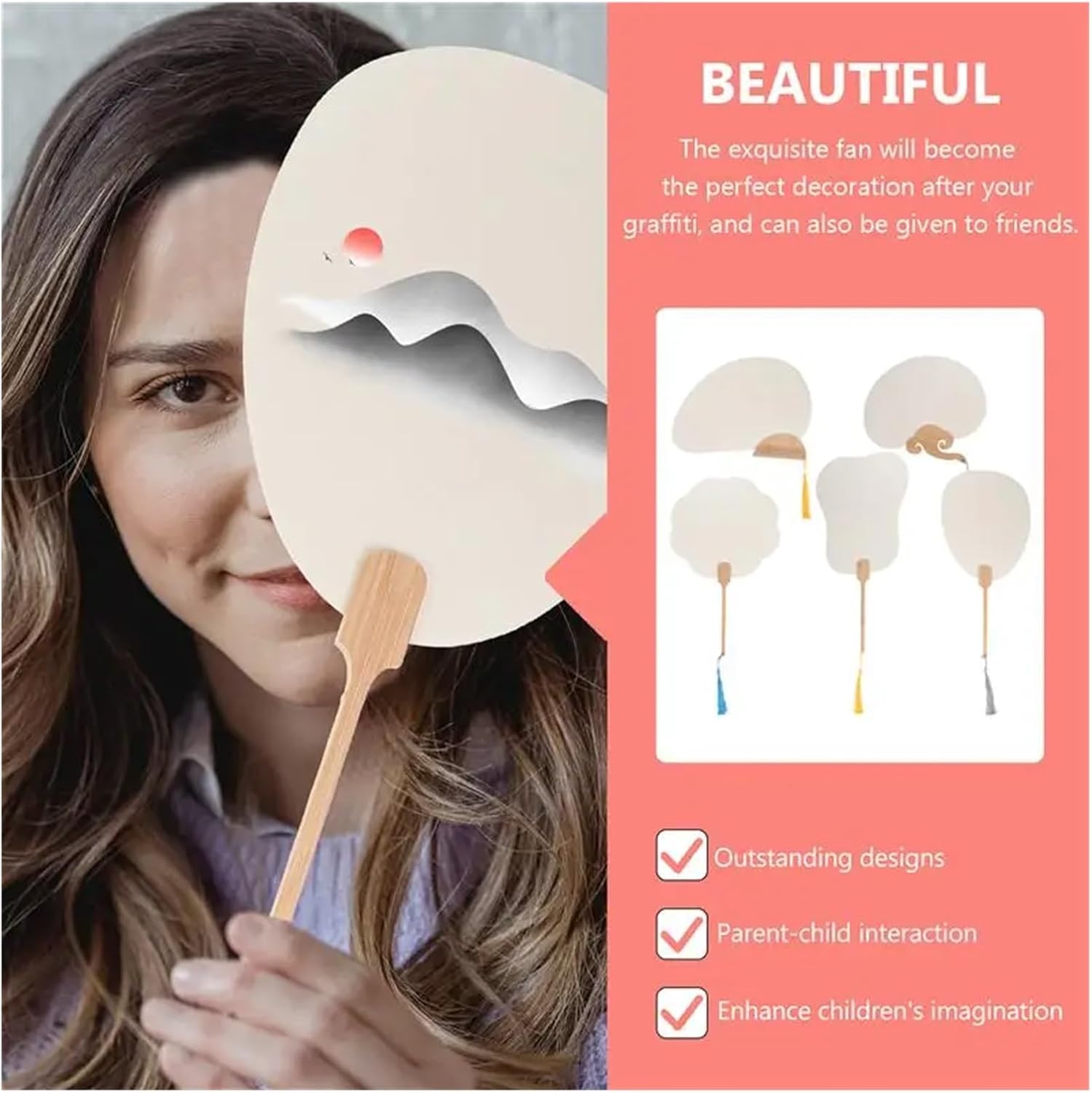 5Pcs Creative Kids Graffiti Fans Paper Round Painting Hand Fan To Paint Diy