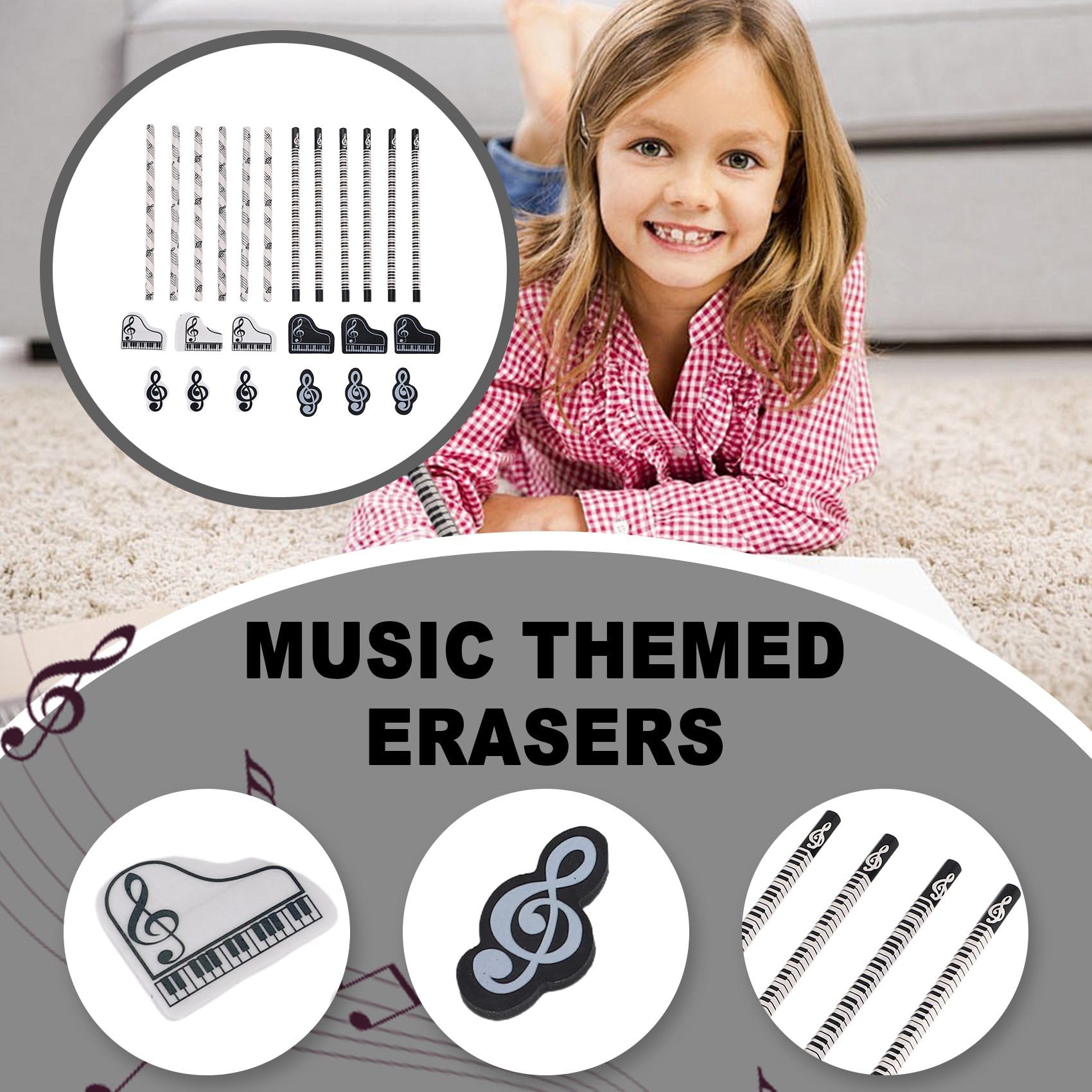 Matite Musicali Con Gomme A Tema Note E Tastiera - Confezione Da 24 Pezzi Per Scuola E Regali - 2