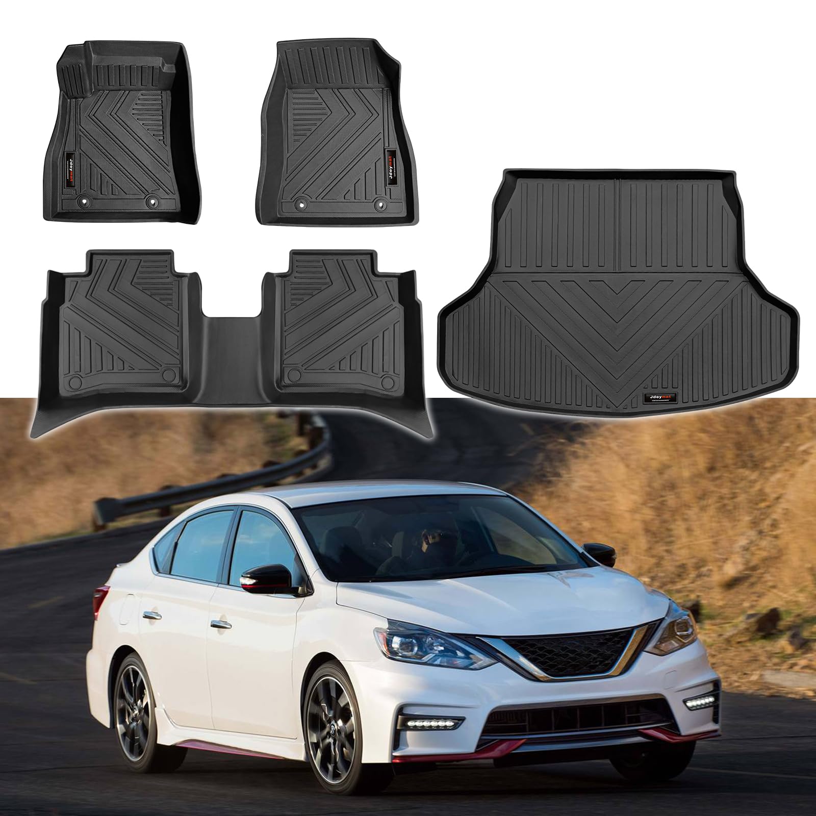 Custom for 2014-2019 Nissan Sentra Floor Mats and Cargo Trunk Liner Set All-Weather TPE Rubber Protection Mat Black (for 2014-2019 Nissan Sentra)