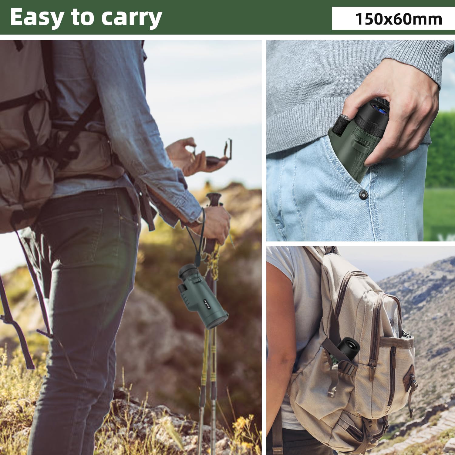 Telescopio monoculare con supporto per smartphone e treppiede aggiornato, 2025 BAK4 Prisma FMC Monoculari per adulti, HD cannocchiale monoculare per bird watching, escursionismo, concerto, campeggio