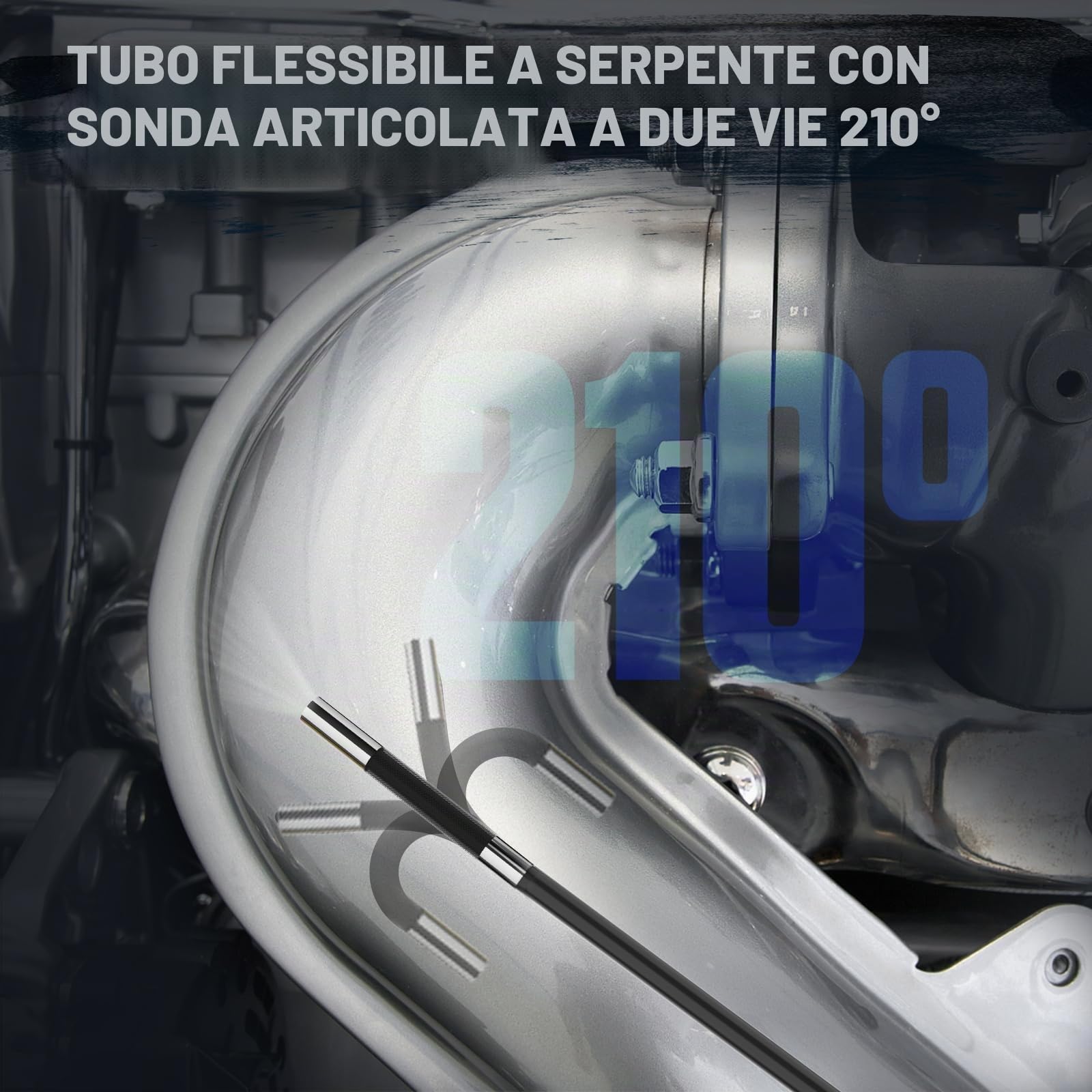 AUTOOL Telecamera endoscopica bidirezionale a 210° con luce, telecamera di ispezione Borescope da 0,21 pollici IP67 impermeabile, telecamera a serpente articolata con scheda SD da 32 GB