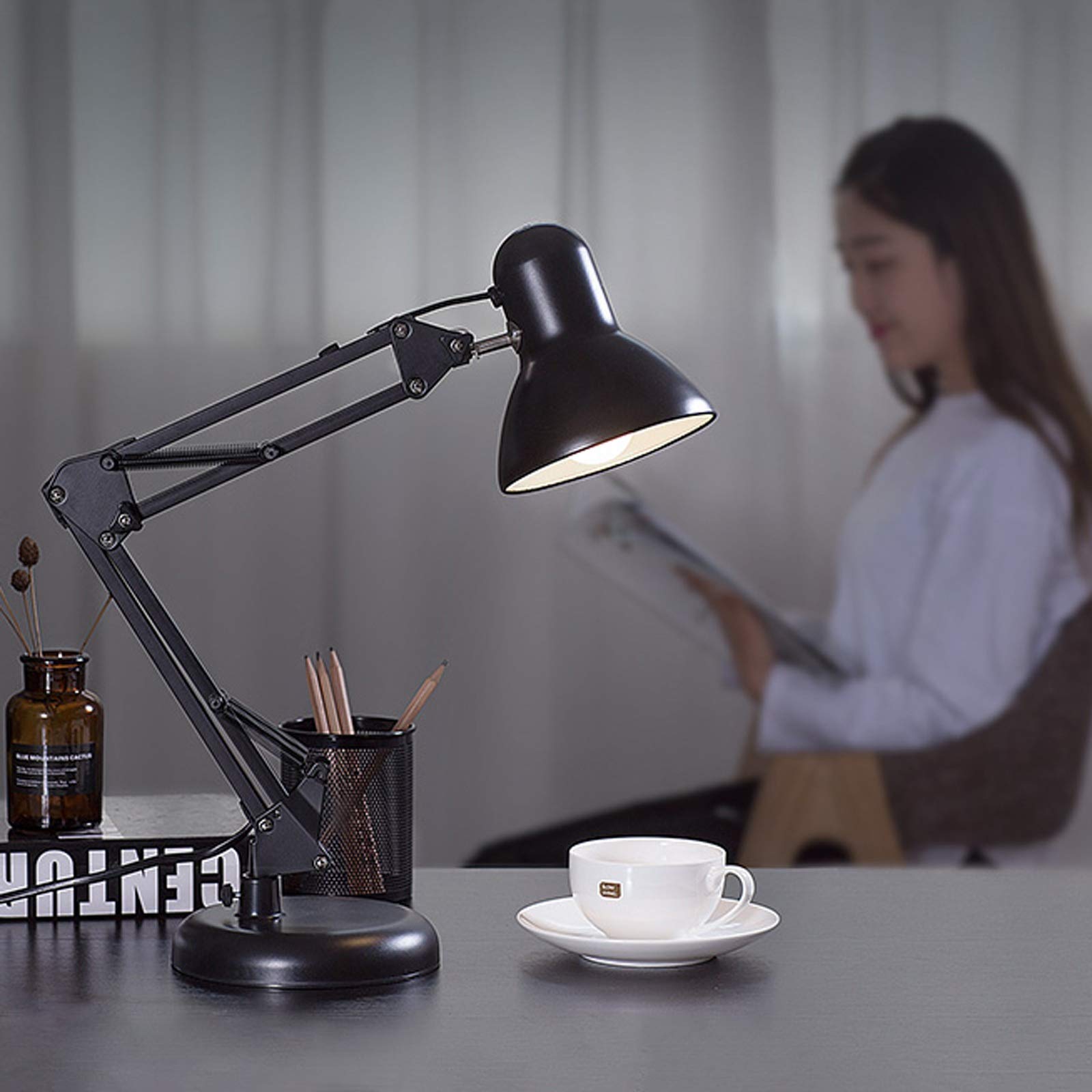 Lampara Escritorio Lámpara de Escritorio LED de Enchufe Lámpara de Oficina Regulable con Escala con 3 Modos de iluminación LED Luz de Lectura con Clip, Interruptor de botón Lampara Mesa