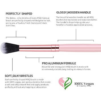 MSQ Eye Makeup Brushes 8pcs Eyeshadow Makeup Brushes Set with Soft Synthetic Hairs & Real Longer Wood Handle for Eyeshadow, Eyeliner, Blending, Lip(pink)