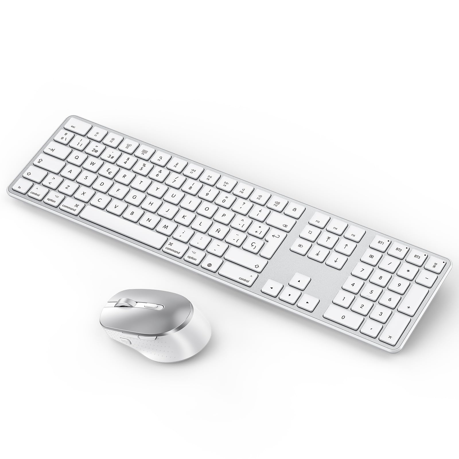 OMOTON Bluetooth Teclado y ratón para Mac, inalámbrico Teclado y ratón USB Recargables para Mac OS, Plateado