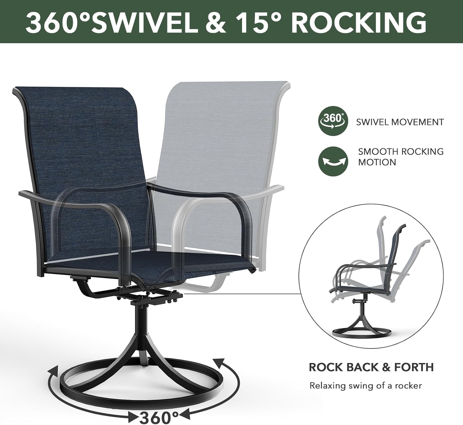 Small Outdoor Patio Dining Set, 27.5 Inch Round Dining Table with 2 Navy Blue Swivel Chairs - Style2