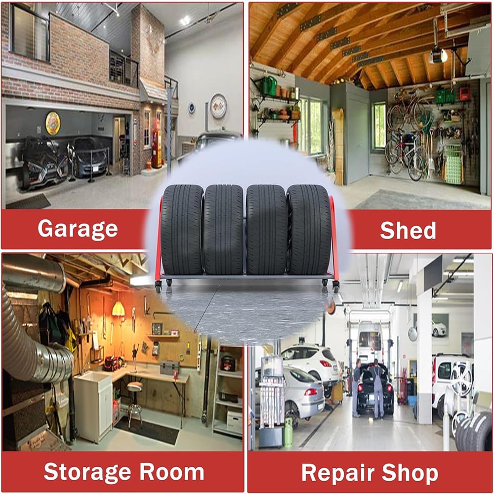 XBTGS Rack per pneumatici a parete, espositore per attrezzature per pneumatici, rack di stoccaggio pneumatici rotanti su ruote, garage di grande capacità, a pavimento, a parete.,
