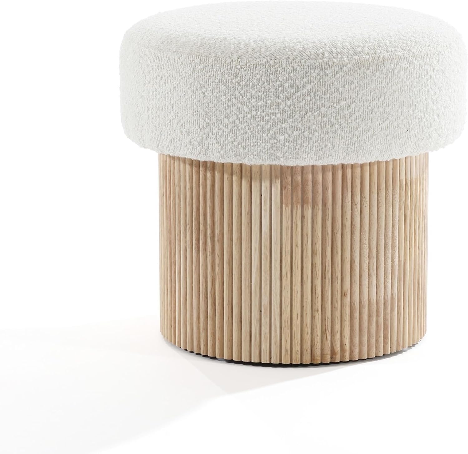 LuxenHome Storage Ottoman, 15.5"W x 15.5"H Modern Upholstered Padded Ivory Footstool with Storage and Wood Fluted Base, Accent Small Table, Footrest Vanity Stool for Living Room, Bedroom, Small Space
