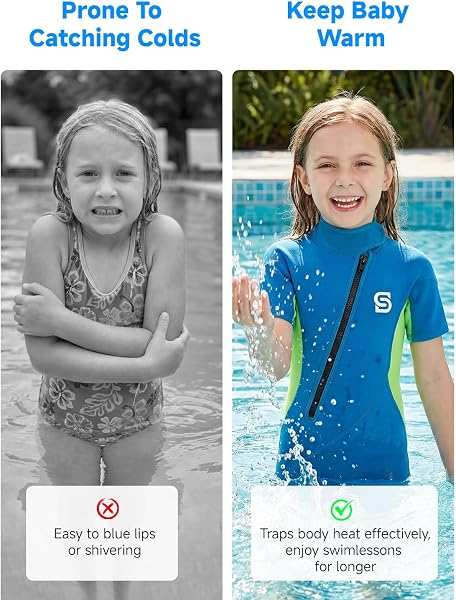 Summshall Muta per bambini, 2 mm, per ragazze e ragazzi, costume da bagno in neoprene termico caldo protezione solare con cerniera frontale ultra elasticizzata muta per sport acquatici - 2