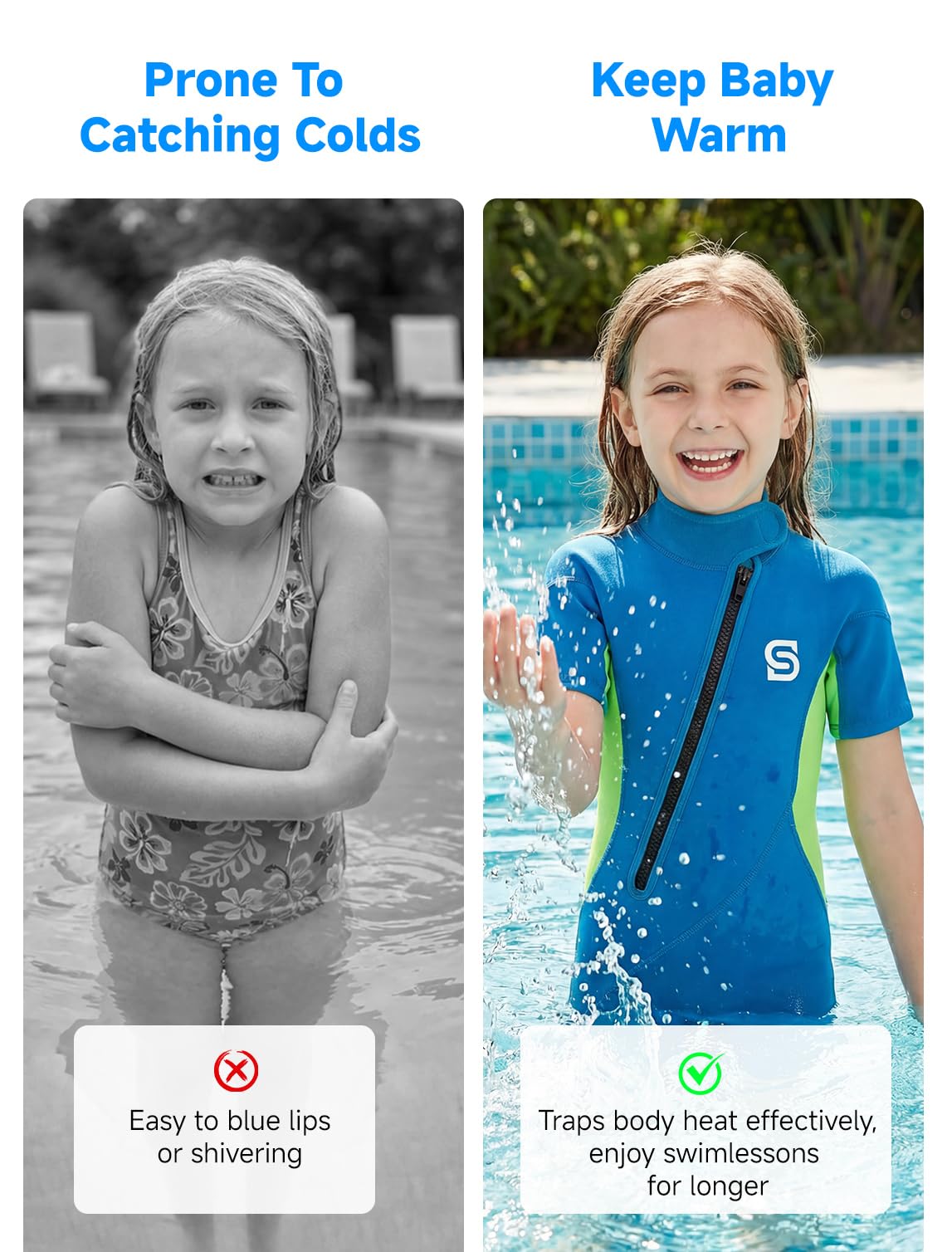 Muta per bambini, 2 mm, per ragazze e ragazzi, costume da bagno in neoprene termico caldo protezione solare con cerniera frontale ultra elasticizzata muta per sport acquatici - 3