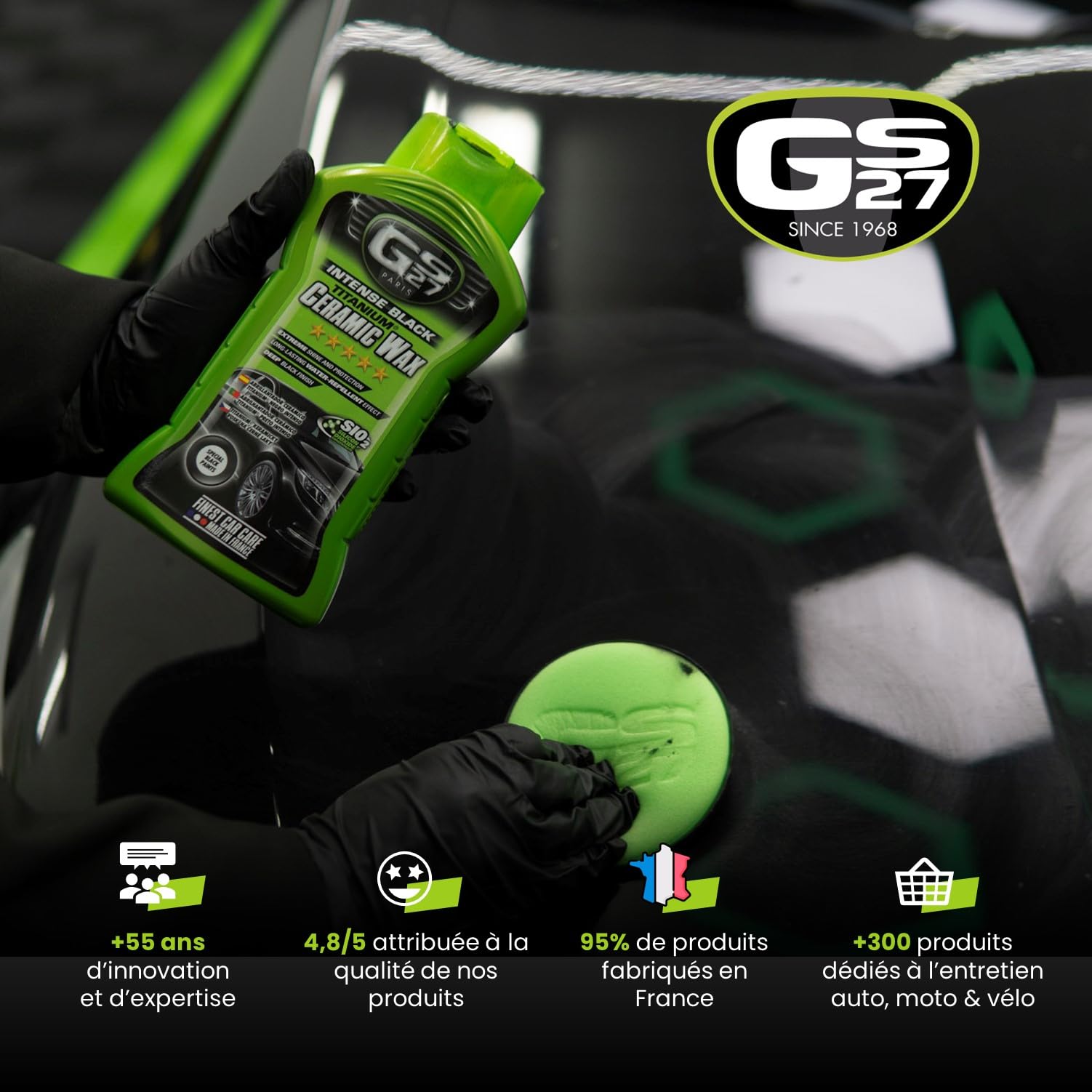 GS27 - Lustreur Carrosserie Titanium Céramique Noir Intense - Produit d’Entretien Automobile - Brillance instantanée - sans rinçage - 500 ML