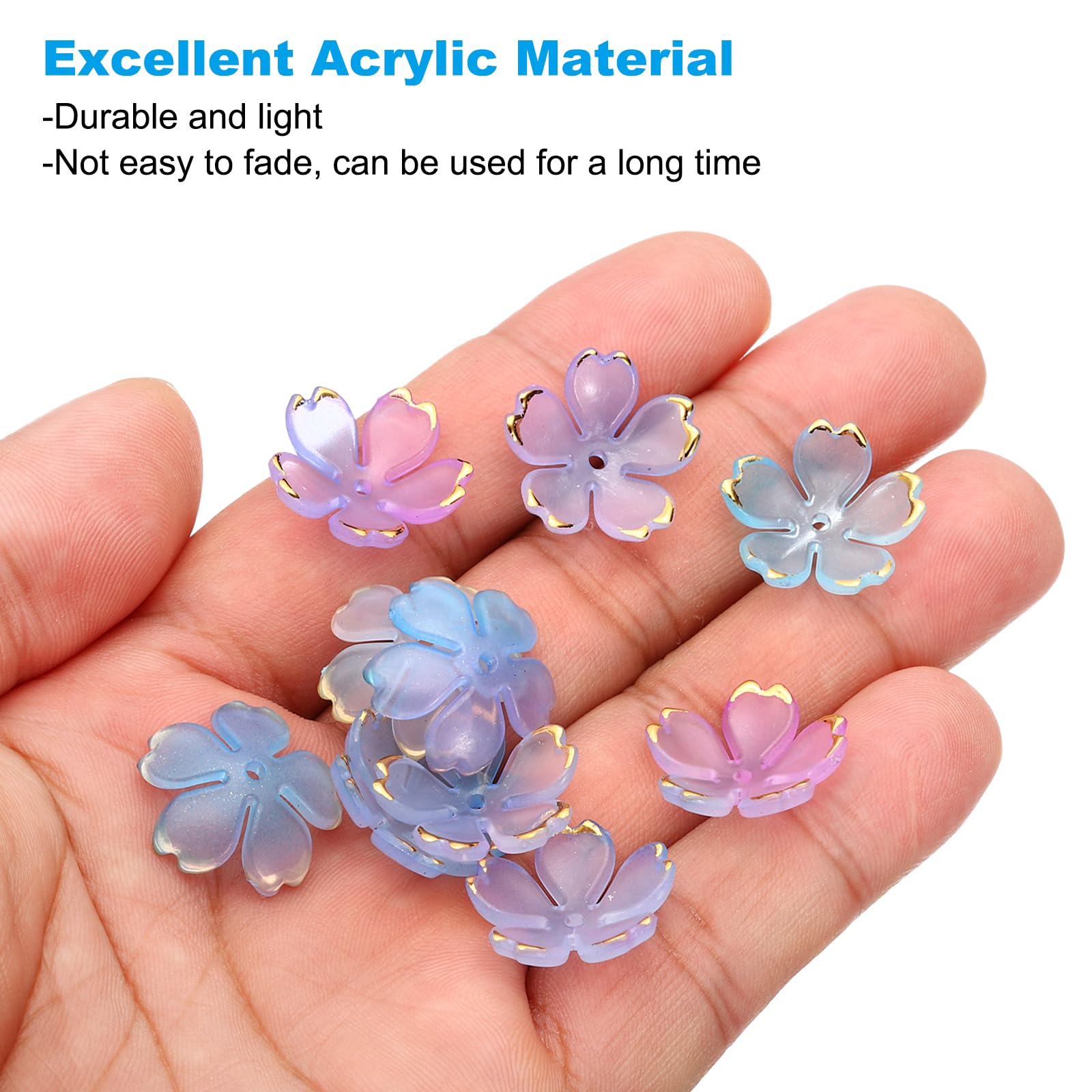 PATIKIL Acrylic Flower Beads, 50 Pcs 18mm Gold-Plated Gradient Cherry Blossom Floral Spacer Beads for Bracelets Earrings - Image 3