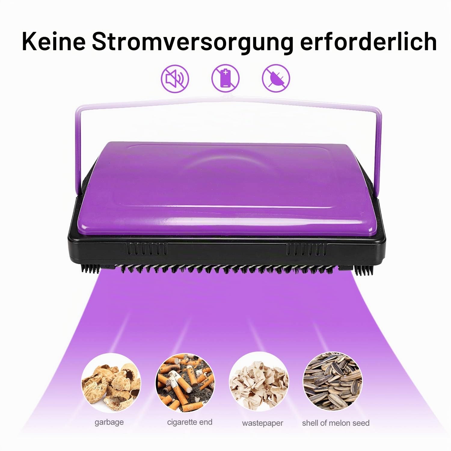 Yocada Teppichkehrer Reiniger für Home Office Niedrige Teppiche Teppiche Unterwolle Tierhaare Staubreste Papier Kleine Müllreinigung mit einer Bürste Lila