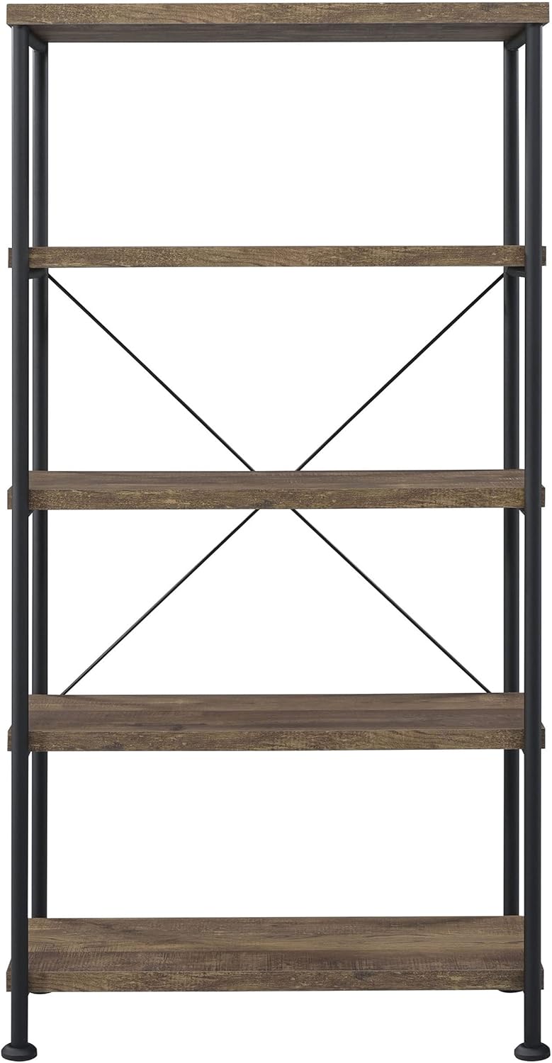 Coaster Furniture Analiese Rustic Industrial 4 Shelf Bookcase Bookshelf Etagere Composite Wood Shelves Metal Frame Brown Oak Black 802543