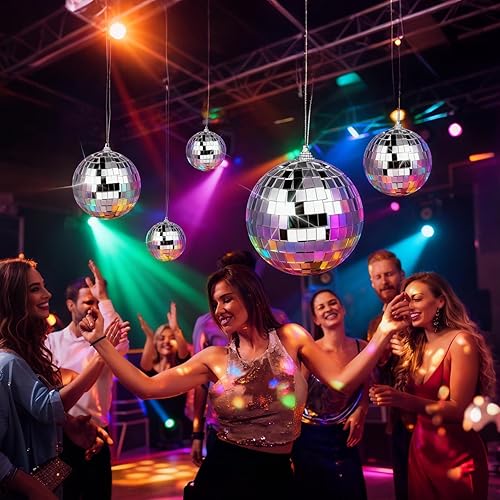 Miniatura 7 de 37 adornos de bola de espejo de discoteca, bola de espejo de discoteca plateada, divertido colgante plateado para decoración de fiestas, adornos de