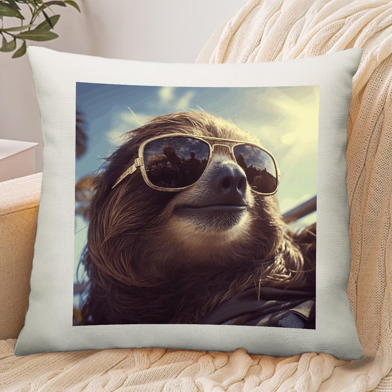 Adfgyerh Style Sloth With Sunglasses Pillow Cover Breathable,Pillowcases Boho Decorative Envelope Closure,Throw Pillow Covers For Beach,Patio,Balcony,Couch Living Room 18 * 18In