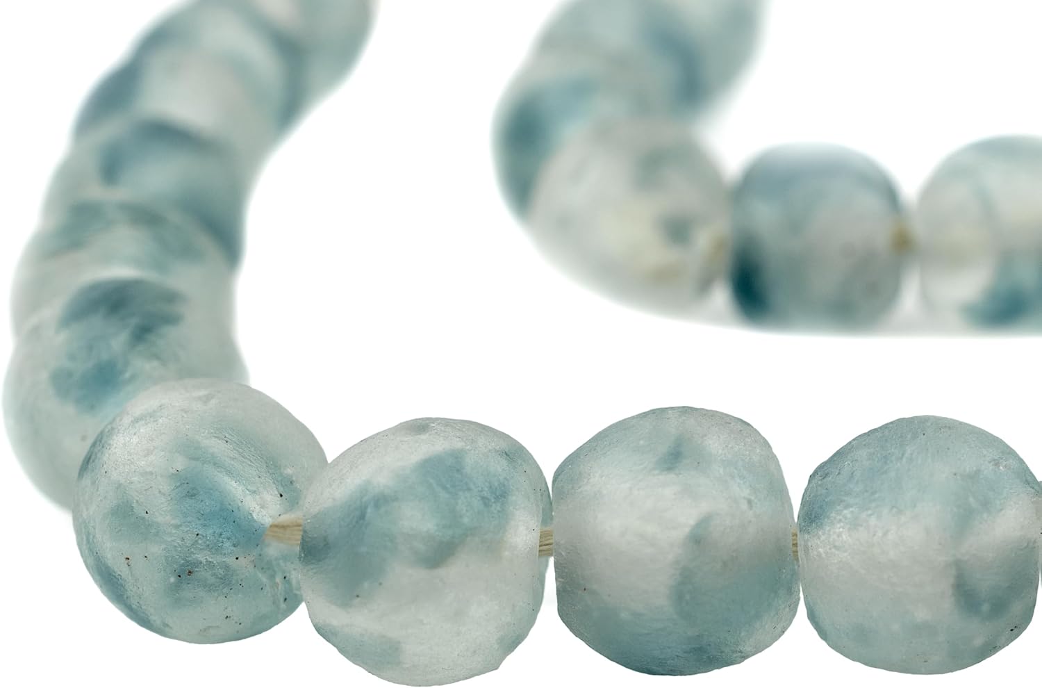 The Bead Chest African Recycled Glass Beads – Handmade in Ghana – Blue Wave Marine 18mm Strand for Jewelry Making, Crafts, and Home Decor I Approximately 40 Beads