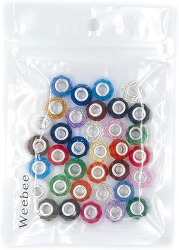 Miniatura 5 de Cuentas de cristal de Murano con agujeros grandes, surtidos, facetadas, europeas, espaciadoras, sueltas, cuentas plateadas, dijes para manualidades,