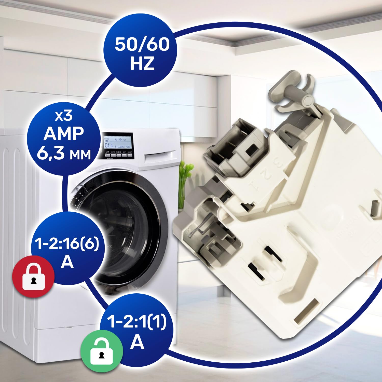 Deurslot voor wasmachine DL-S1 T85 met 4 vakken met originele code 379203042/5 379203042 voor AEG Electrolux - Made in Italy MONTERAL
