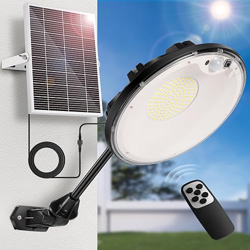 deerdance Solar Shed Light Indoor Outdoor 3500LM 4 Light Modes (Daytime Available), Solar Powered Motion Sensor Barn Light for Outside with Remote,