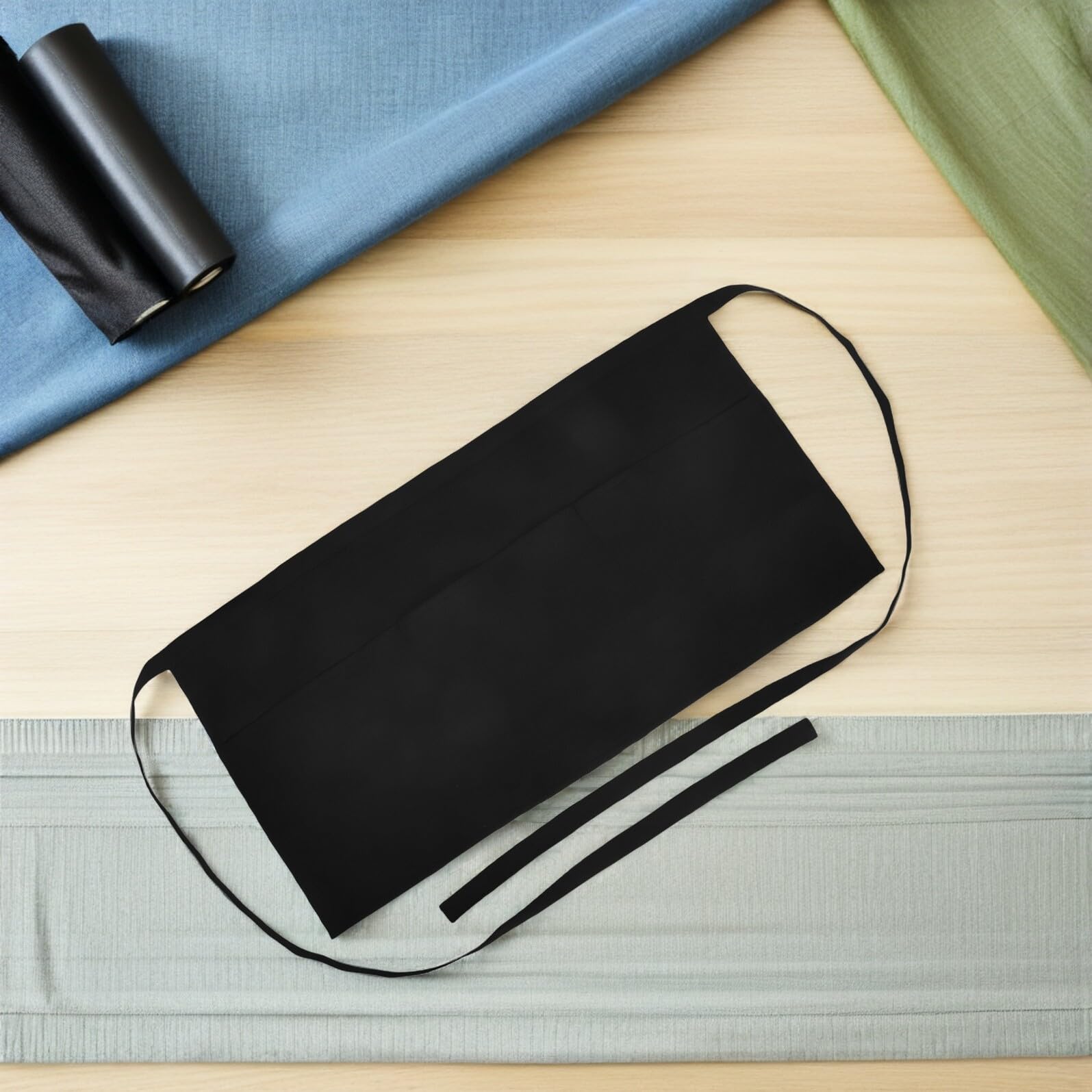 TOYANDONA Delantal de Cintura Negro 30x60 Cm para Camarera con 3 Bolsillos Grandes, 6 Unidades, Poliéster Resistente, Ajustable y Práctico para Restaurantes y Servicio de Cocina