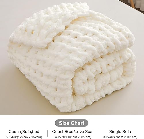 Miniatura 7 de Mooreeke Manta de punto grueso de 40 x 50 pulgadas, suave, lavable, acogedora, 100% hecha a mano, con hilo de chenilla jumbo para sofá, cama, sofá y