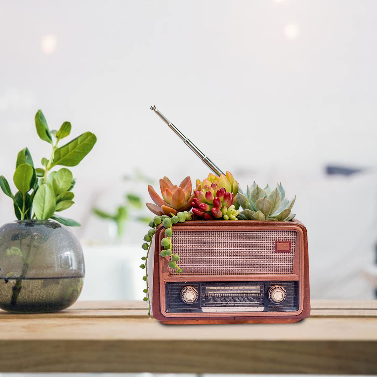 Vaso Fioriera In Resina A Forma Di Radio Retrò Hztyyier | Decorazione Per Piante Grasse E Succulente | Idea Regalo Per Casa E Ufficio | Marrone - 2