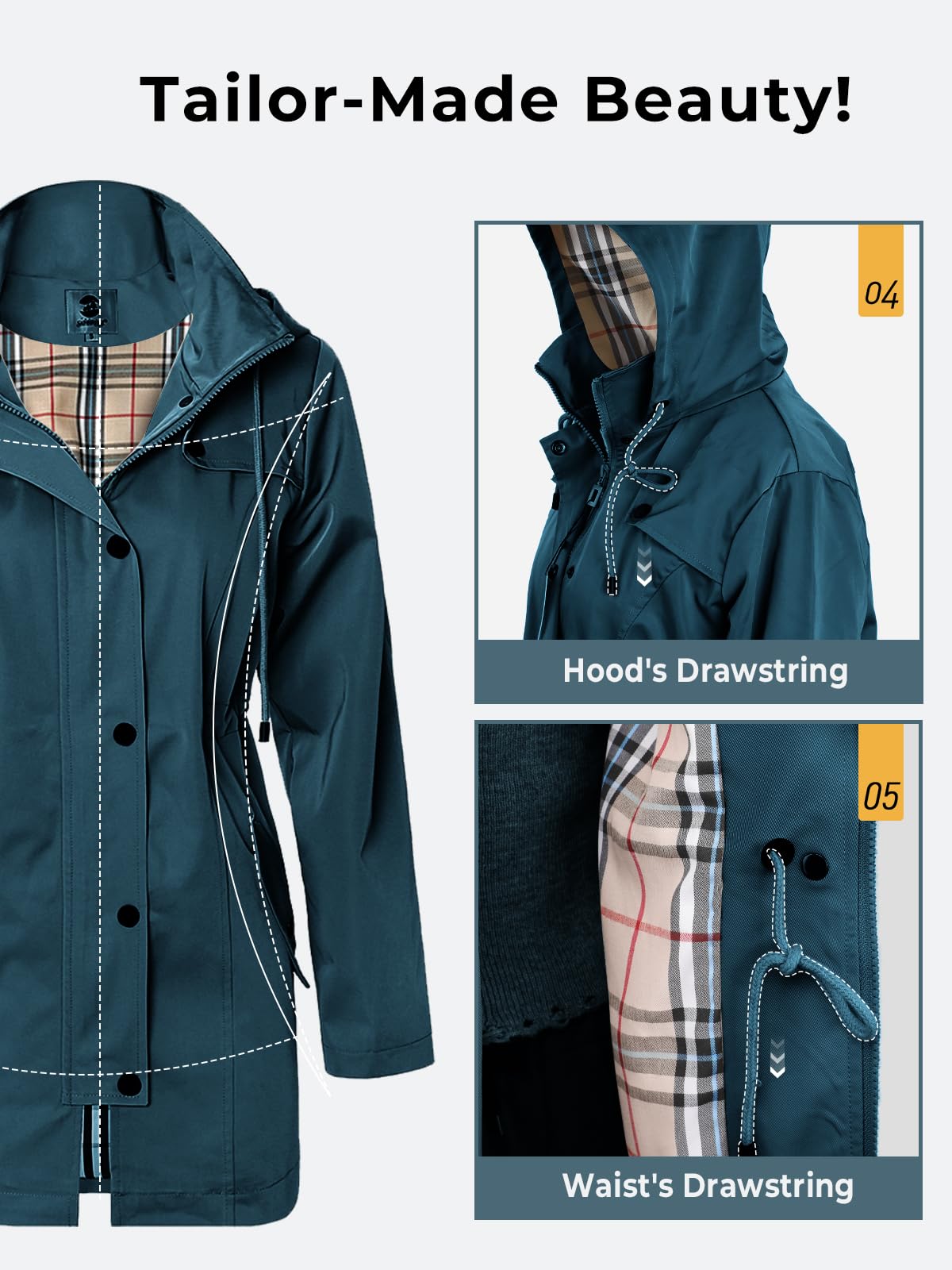 ジャケット・アウター RAINMAKER SHADOW STRIPE HOODED COAT Amazon.com: SaphiRose Women's Waterproof Rain Jacket Long Lined