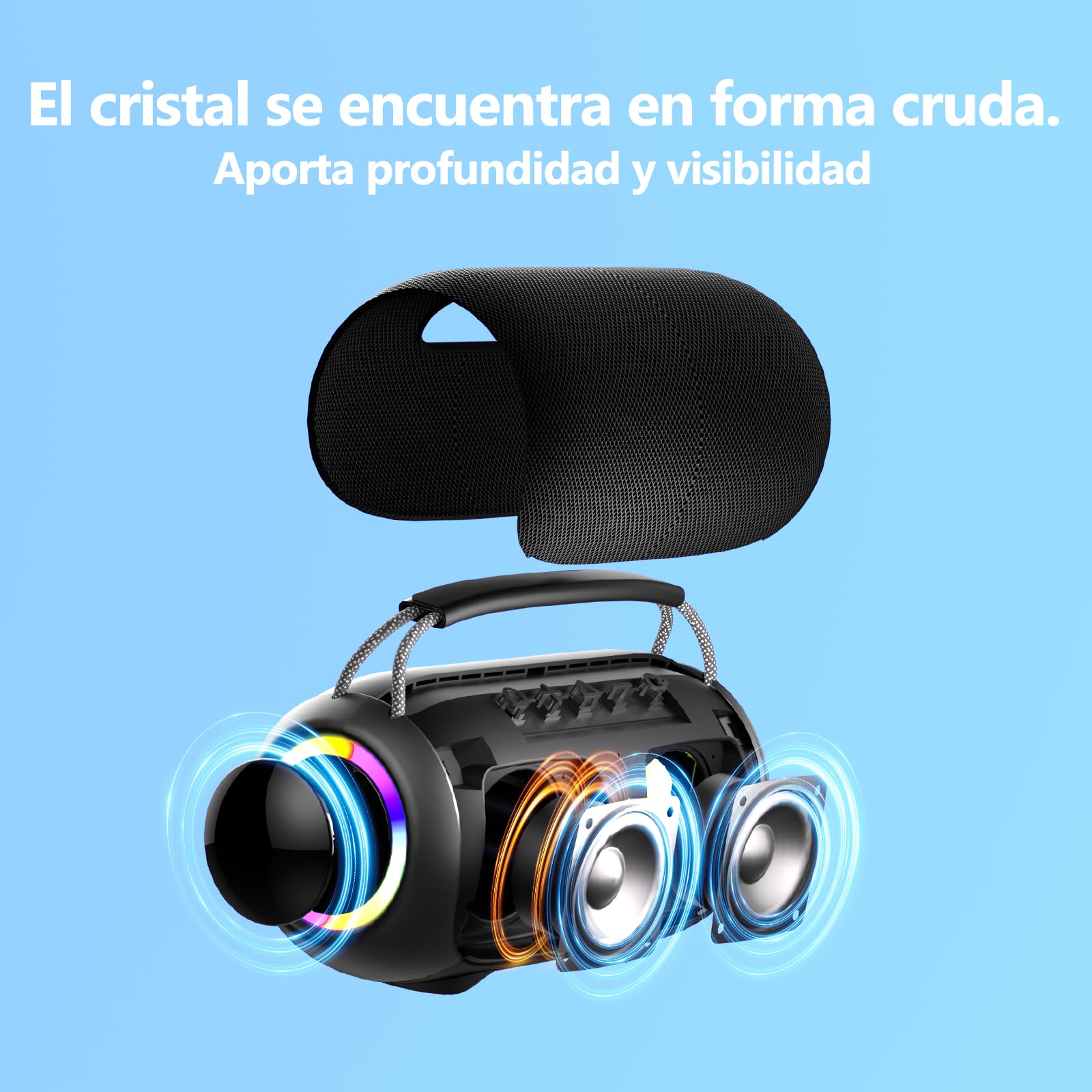 Altavoz Bluetooth inalámbrico con Luces LED, Altavoz portátil para Exteriores, Sonido estéreo inalámbrico Real, reproducción USB/TF/AUX, Ideal para el hogar, acampadas y Fiestas