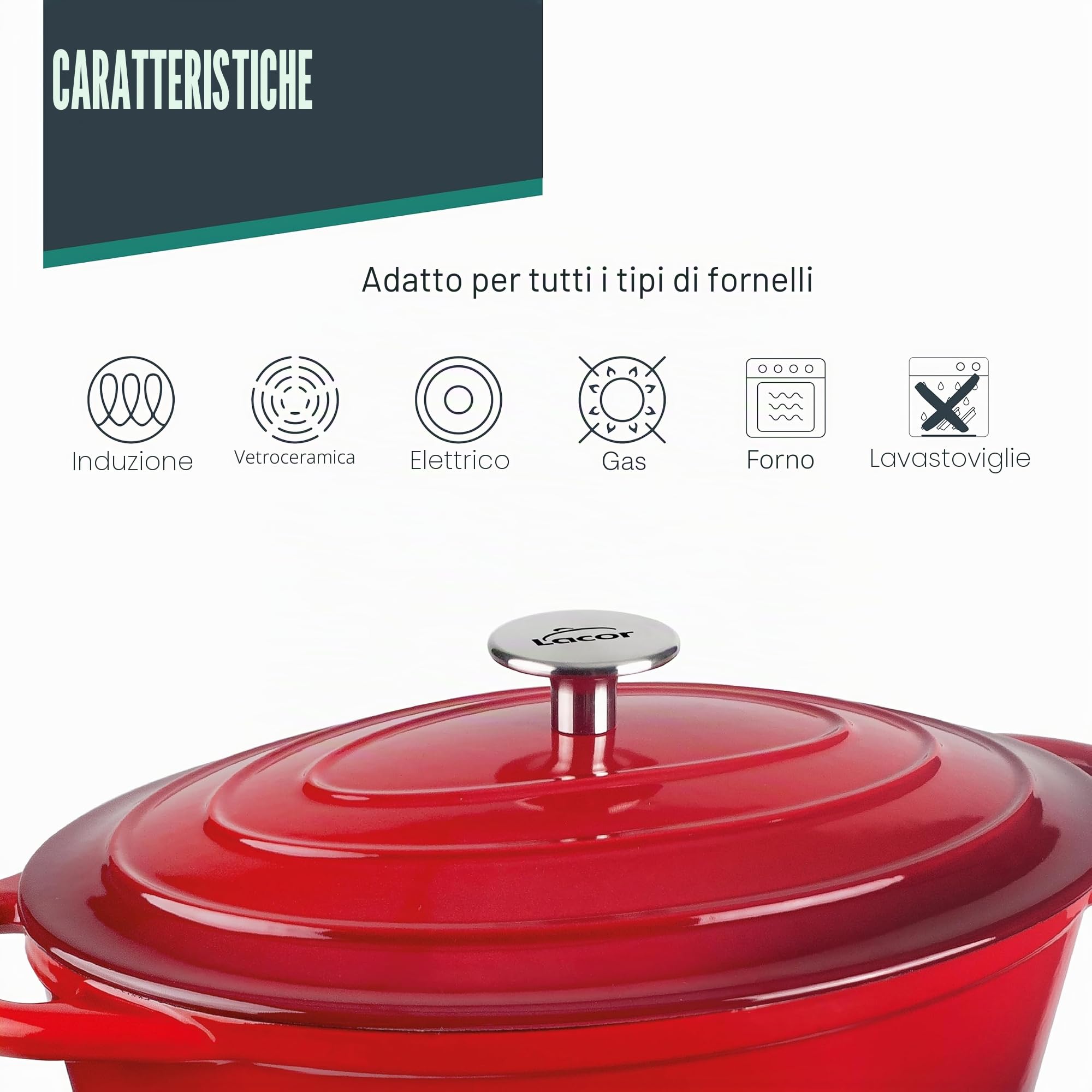 Lacor 71739 - Casserola in ghisa smaltata, 3,5 litri, 29 x 21 cm,... | Realizzato in acciaio inossidabile alimentare; alta resistenza alla corrosione e usura quotidiana in cucina