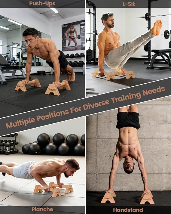 Wooden Push Up Bars for Calisthenics Equipment - Non-Slip Beech Wood Parallettes for Floor Strength Training, Handstand & Home Gym Workout - Support 550 LBS Heavy Duty Pushup Handles Stand