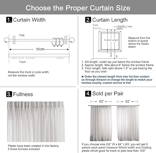 Miniatura 6 de LANTIME Cortinas traslúcidas de encaje blanco de 108 pulgadas de largo, paneles de cortinas plisadas dobles para ventana, 52 pulgadas de ancho x 108