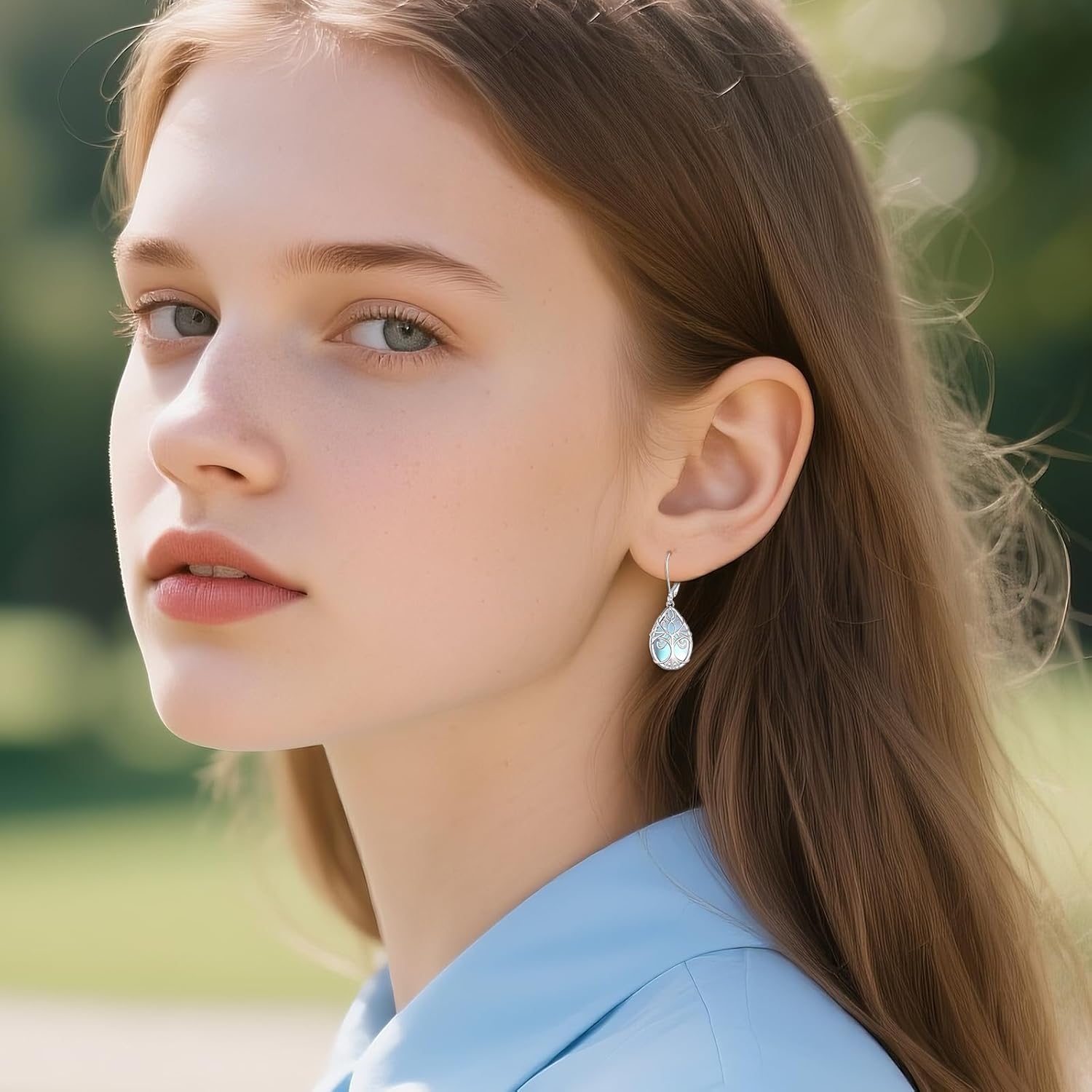 KZX Tree of Life Earrings for Women 925 Sterling Silver Tree of Life Dangle Earrings Moonstone Teardrop Dangles Leverback Earrings Jewelry Gift for Wife Mom Birthday Anniversary Christmas - Image 2