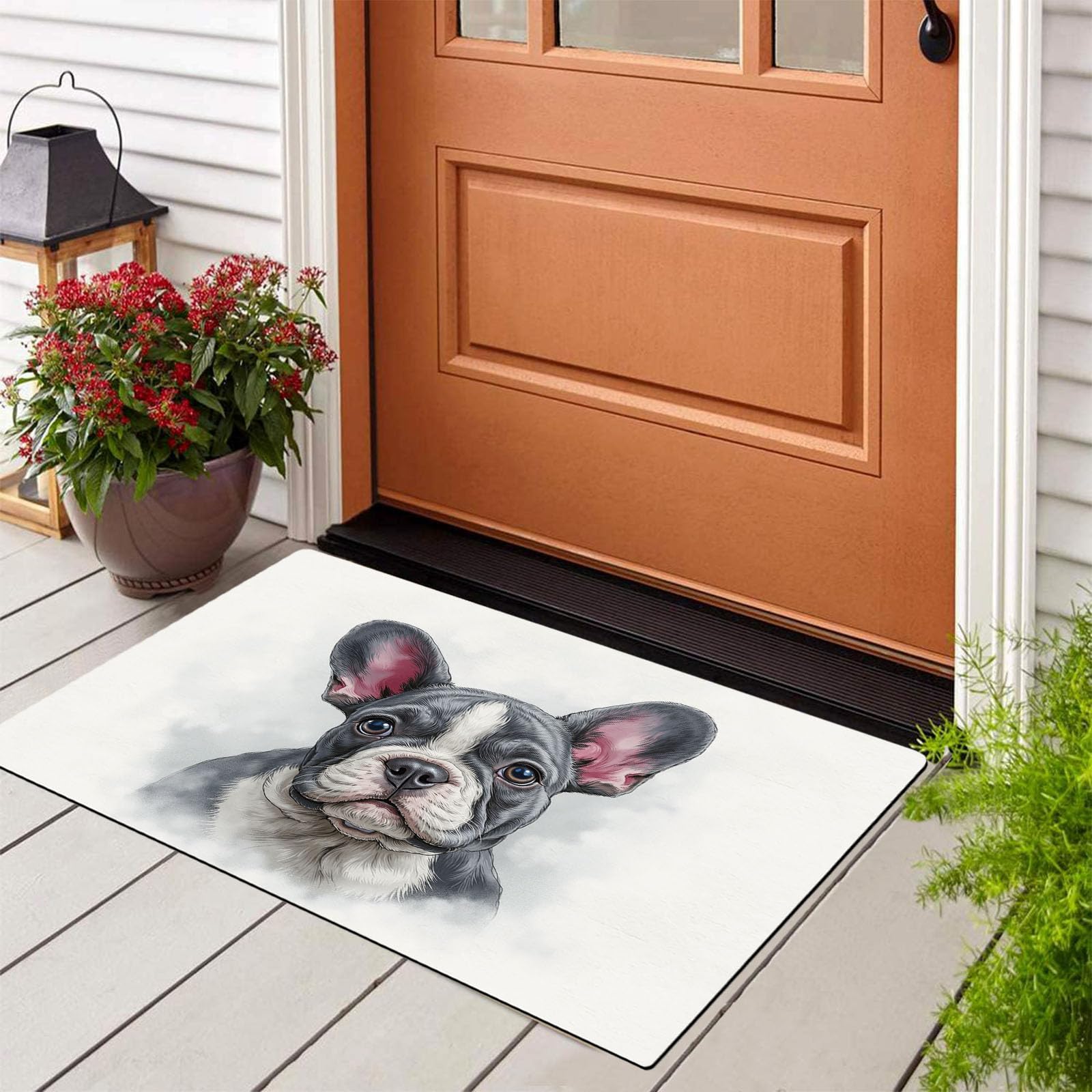 Paillasson fin absorbant bouledogue français 80x120 lavable pour maison