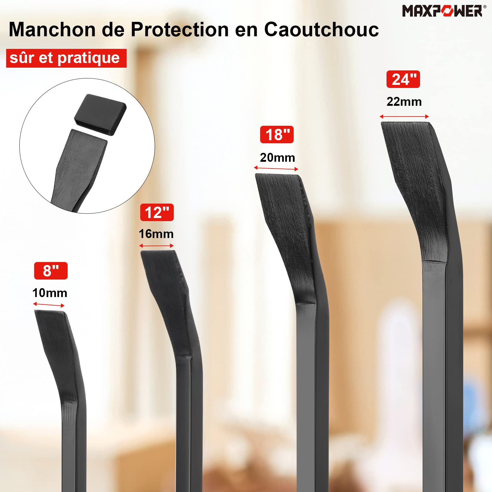 MaxPower Jeu de Leviers de Pneu 4 Pièces 200mm jusqu'à 595mm – Leviers Coudés avec Poignée, Outils de Montage/Démontage pour Vélo, Moto & Pneu