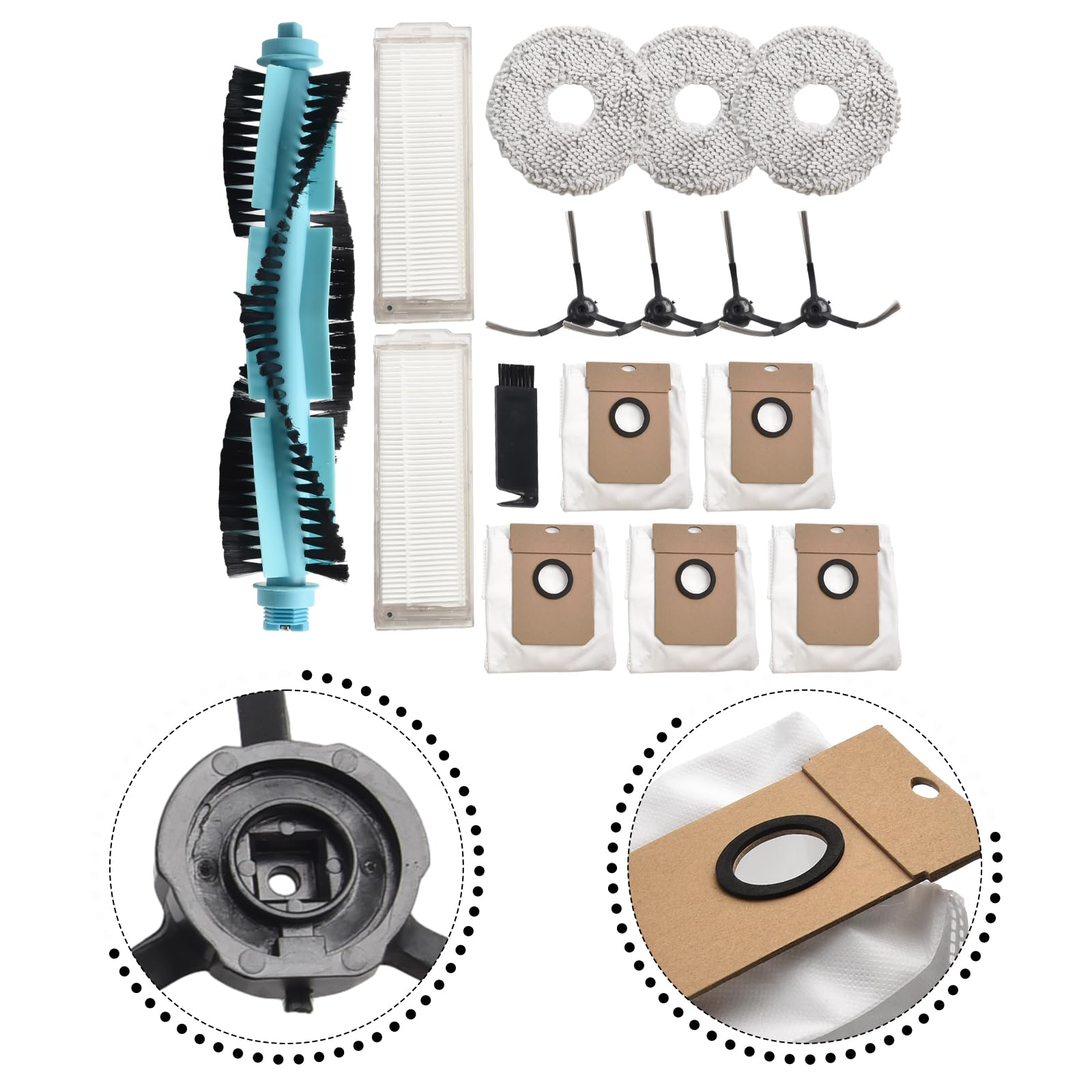 Kit di parti di ricambio per robot aspirapolvere Cecotec per Conga 11090, spazzola a rullo, panno , filtro, sacchetti per la polvere, spazzole laterali, spazzole per la pulizia (27 pezzi)